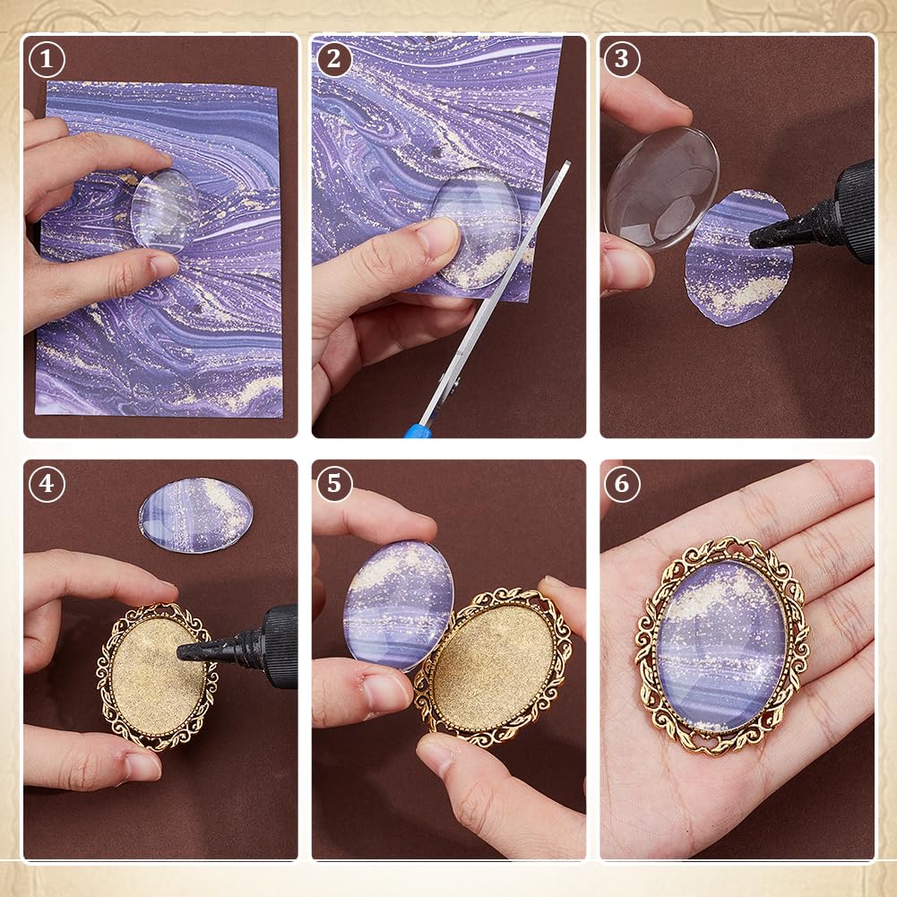 PH PandaHall 10 Sets Oval Brooch Cabochon Setting Vintage Oval Cabochons Bezel Photo Brooch Blank Bezel with Clear Glass Cabochon for Jewelry Making Christmas DIY Lapel Pins Gifts, 30x40mm