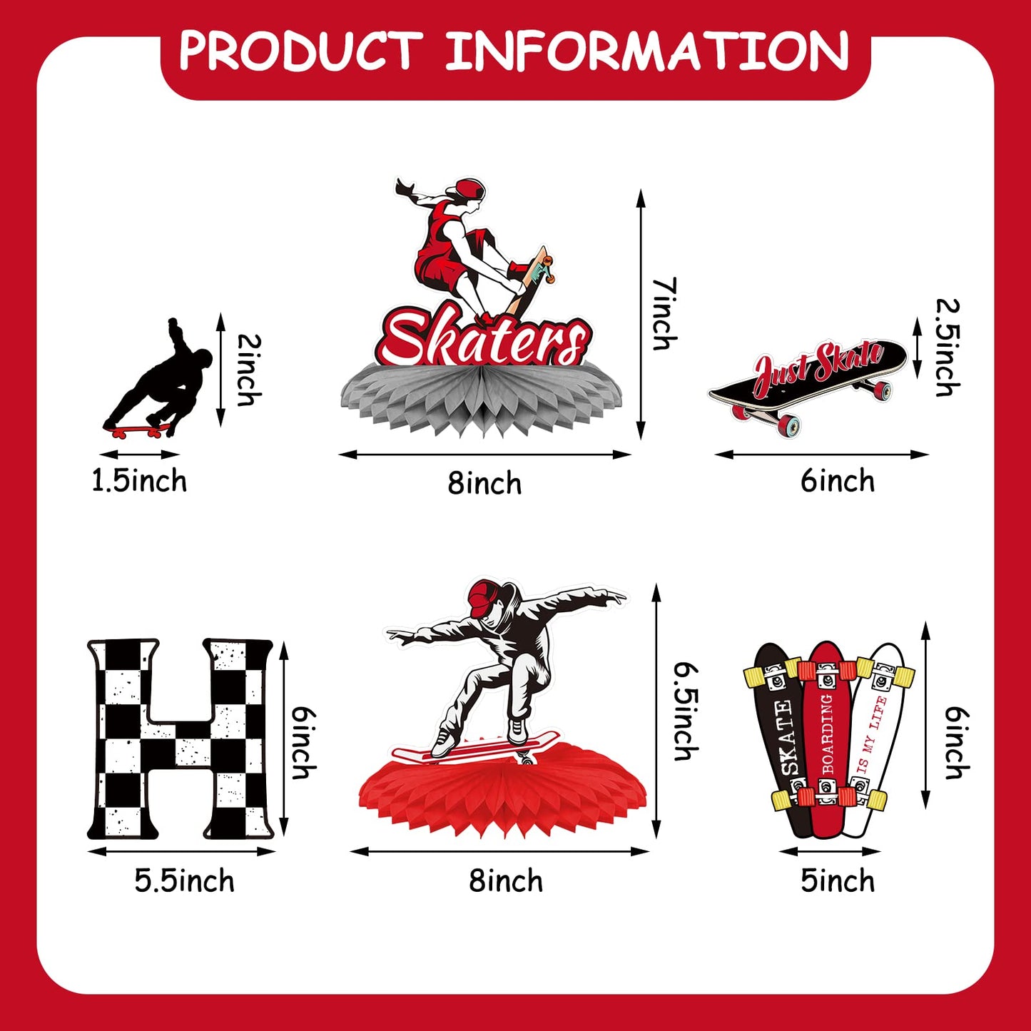 Outus 34 Pcs Skateboard Birthday Party Decorations Skater Party Supplies Skateboard Birthday Decorations Kit Banner Table Centerpieces Cupcake Topper Extreme Skateboarding Cool Decor for Skater Gifts