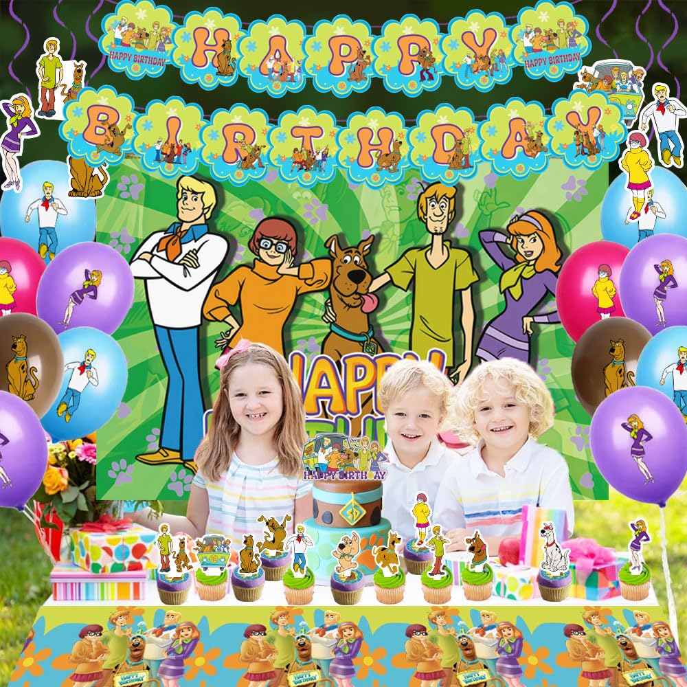 Dog Birthday Party Decorations Supplies, Including Birthday Banner, Tablecloth, Backdrop, Hanging Swirls, Balloons, Cake Toppers for Dog Party Supplies decorations