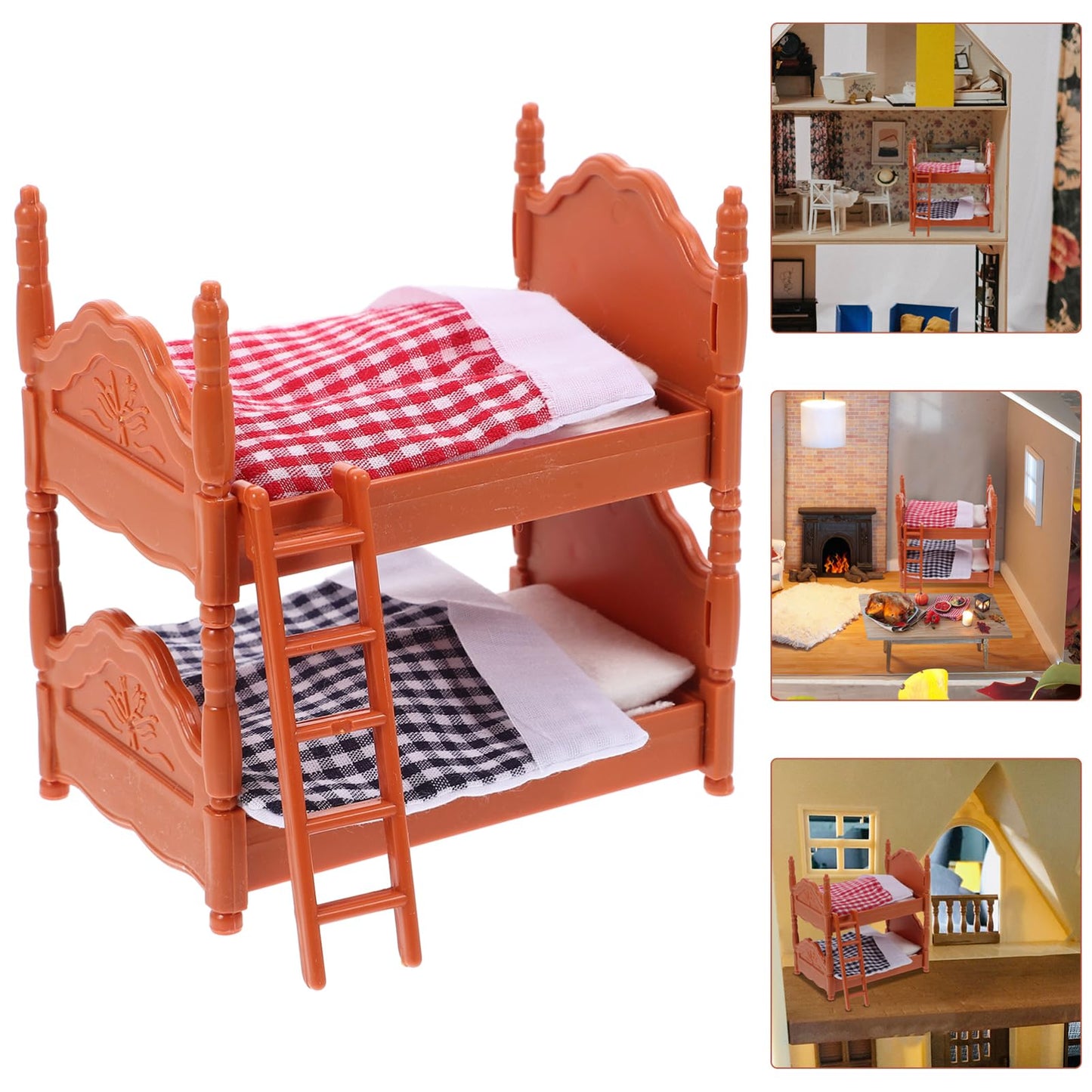 TOPPERFUN 2Pcs Dollhouse Bunk Bed, 4in Mini Bunkbed Furniture, Dollhouse Bed with Ladder, PVC Miniature Doll House Decorative Accessories for Mini Landscape DIY Kit