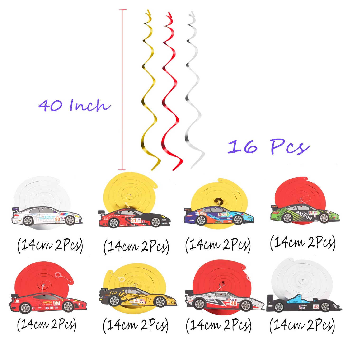 Racing Car Party Foil Swirls Streamers Photo Booth Props Kit - 30 Pcs Room Hanging Decorations Happy Birthday Childrens Kids Favors Party Supplies - NO DIY REQUIRED
