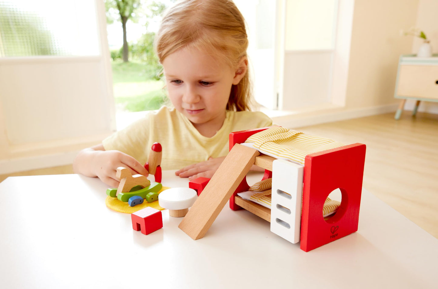 Hape Wooden Doll House Furniture Children's Room with Accessories| 1:12 Scales Miniature Dollhouse Furniture