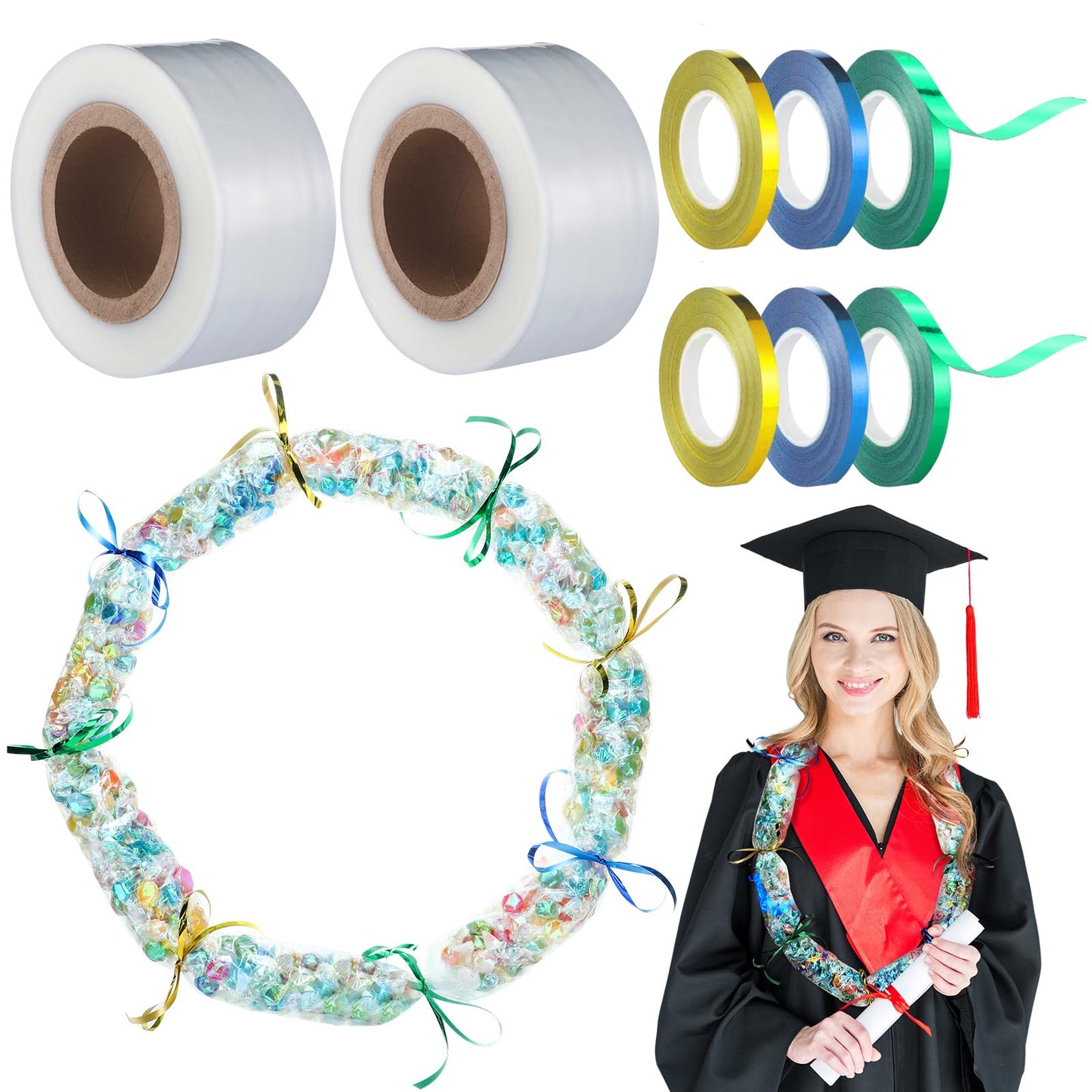 Ribbonlic 2 Roll 2026 Graduation Candy Lei Poly Tubing 2.8 Inch x 312 ft Clear Graduation Candy Lei Making Kit Clear Poly Tubing for DIY Grad Wreaths Snacks Hawaiian Party Wedding Supplies