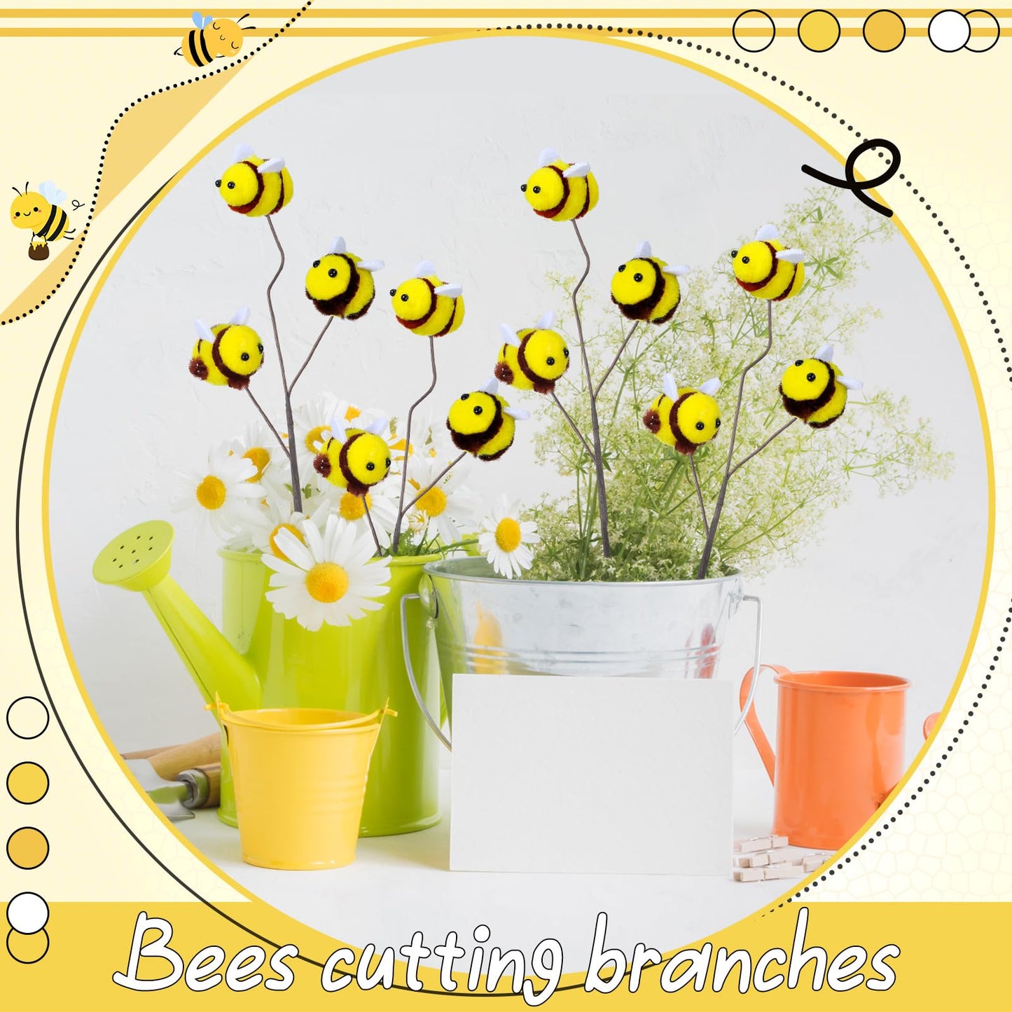 Suncalla 12 Pcs Felt Bee Stems What Will Baby Bees Birthday Party Decor DIY Felt Honeybee Branch Pick for Tree Vase Filler Home Centerpiece Farmhouse Baby Shower Crafts (Bee)
