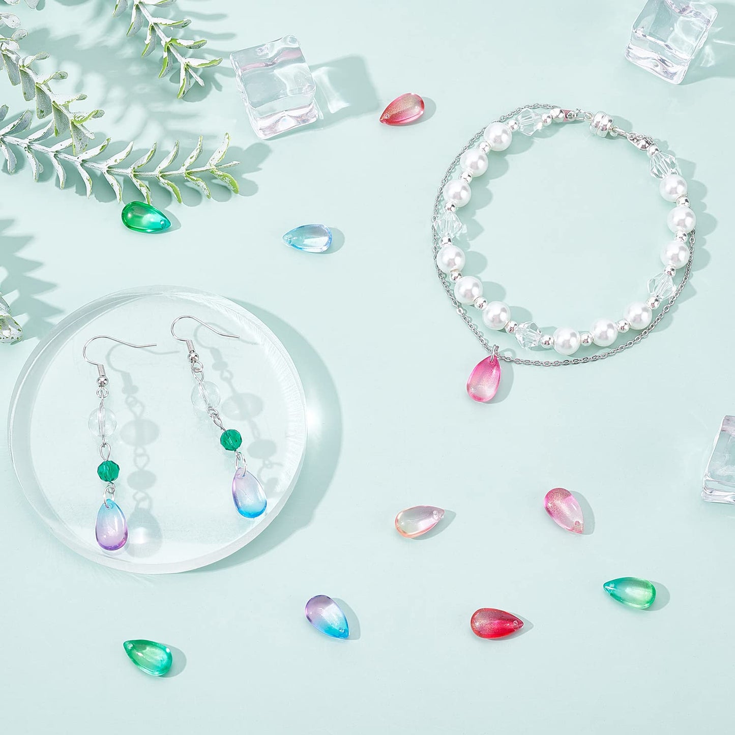 PH PandaHall Teardrop Crystal Beads, 200pcs 10 Color Water Drop Crystal Glass Beads Transparent Loose Beads Colorful Charms Pendants for DIY Crafts Earring Jewelry Making Costume Embellishments