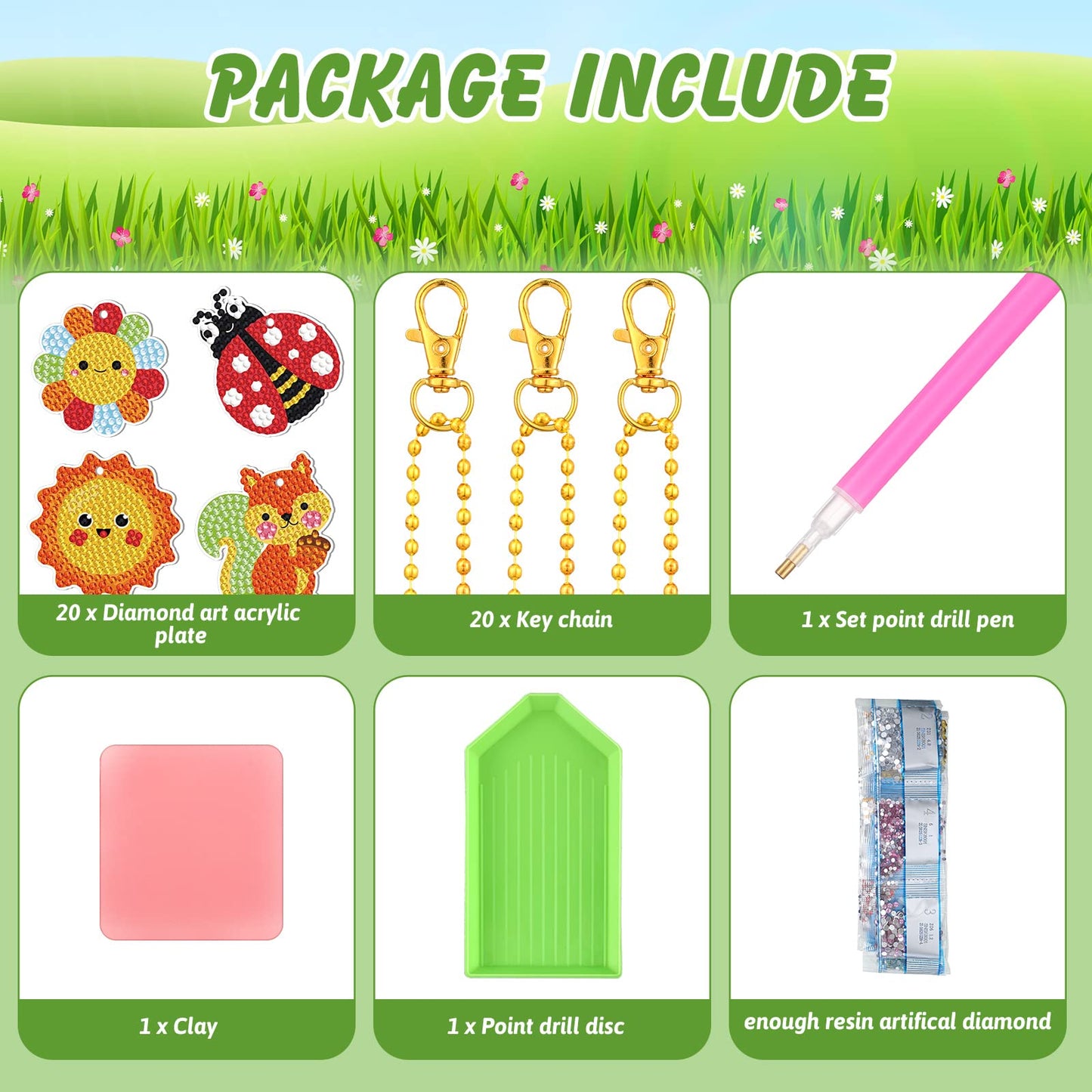 Inbagi 20 Pcs Summer Diamond Painting Keychain Kits 5d DIY Summer Diamond Art Animal Bee Frog Sun Ornaments Hanging Crafts for Family Decor Seasonal Gifts