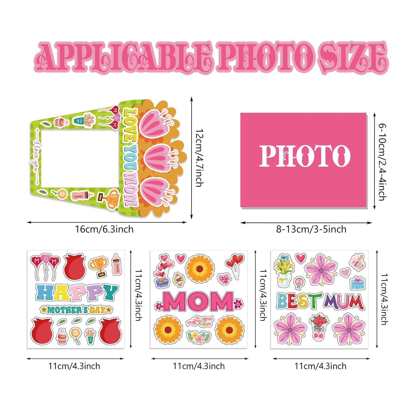 Hayux Mother's Day DIY Craft Kits for Kids 24 Packs DIY Love You Mom Flower Photo Frames Set with Stickers Paper Picture Frames Funny Mother's Day Gifts Craft for Classroom Kindergarten Party Decor