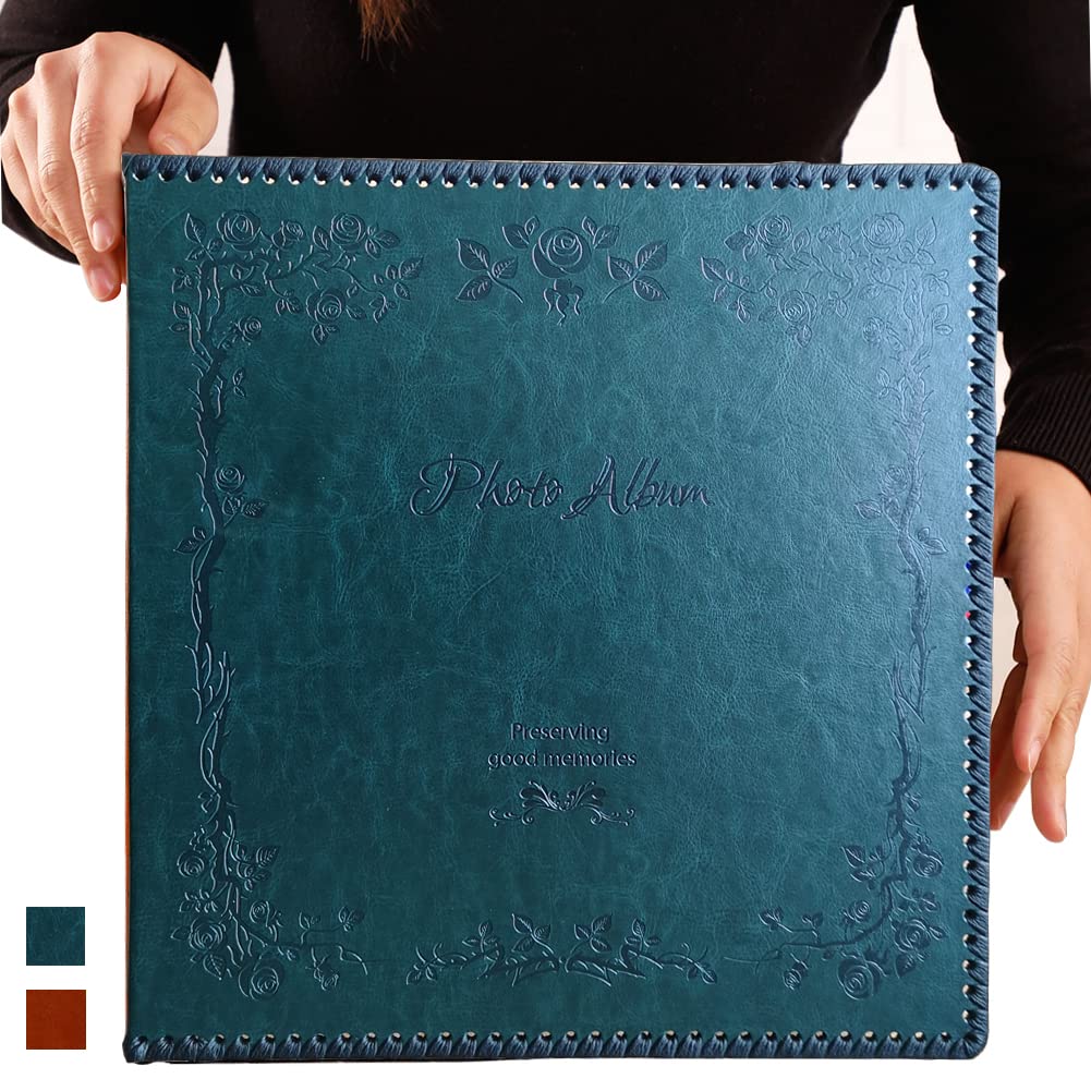 Totocan Photo Album Self Adhesive Pages, Large Magnetic Self-Stick Picture Album with Leather Vintage Inspired Cover, DIY Albums Holds 3X5, 4X6, 5X7, 6X8, 8X10 10X12 Photos (Darkgreen 40 Pages)