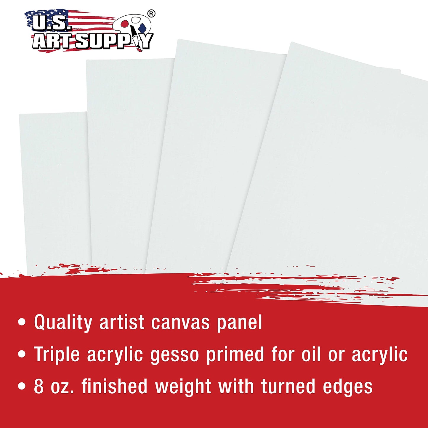 U.S. Art Supply 16 X 20 Inch Art Canvas Board Panels 4 Pack - 8 Ounce Heavyweight Cotton Acid Free Canvases for Painting Acrylics and Watercolor (1 Case of 4 Single Canvas Painting Panels)