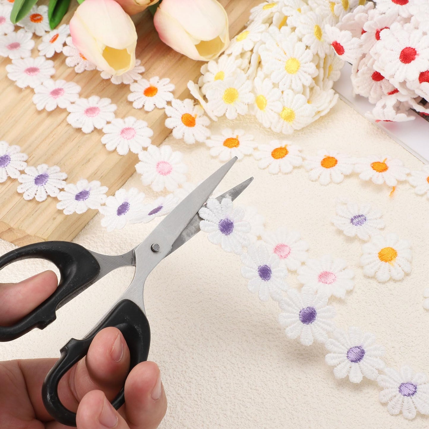 uxcell Flower Lace Trim, 5 Yards 1 Inch Wide Delicate Floral Edge Lace Trim Ribbon DIY Handmade Patchwork Ribbon Sewing Supplies Crafts, White-Purple