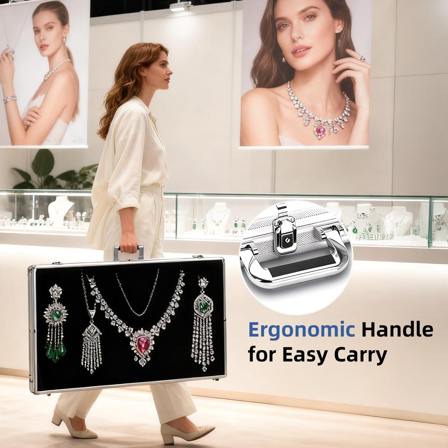 Large Portable Card Show Display Case 34"x22", Aluminum Lockable Trade Show Display Case with Acrylic Side and Handle, Tabletop Showcase for Baseball Sports Graded Cards TCG Craft Jewelry Collection