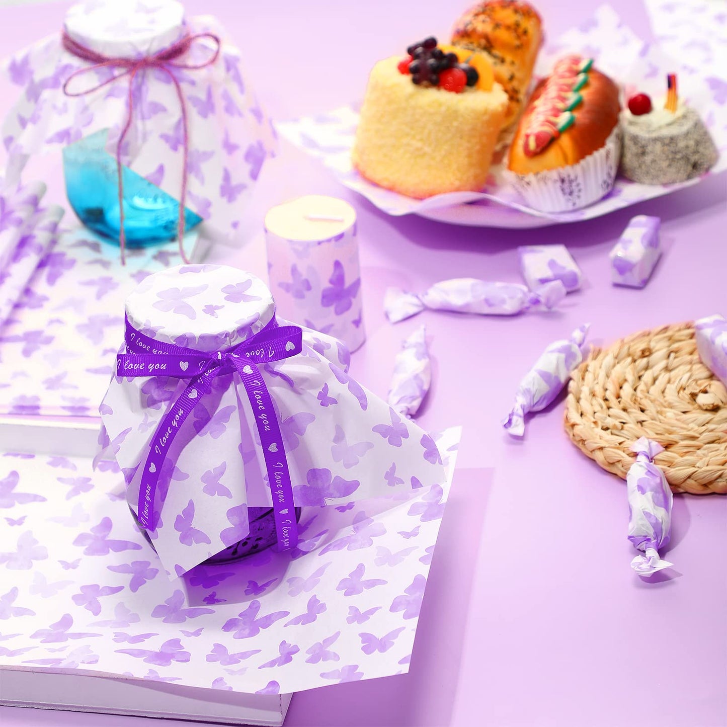 150 Pcs Wax Paper Sheets 7.8 x 9.8 Inche for Food Butterfly Deli Baking Wrapping Wax Paper Sheets Greaseproof Picnic Wrap Tissue for Hamburger Basket Sandwich Holiday Birthday Party Dessert(Purple)