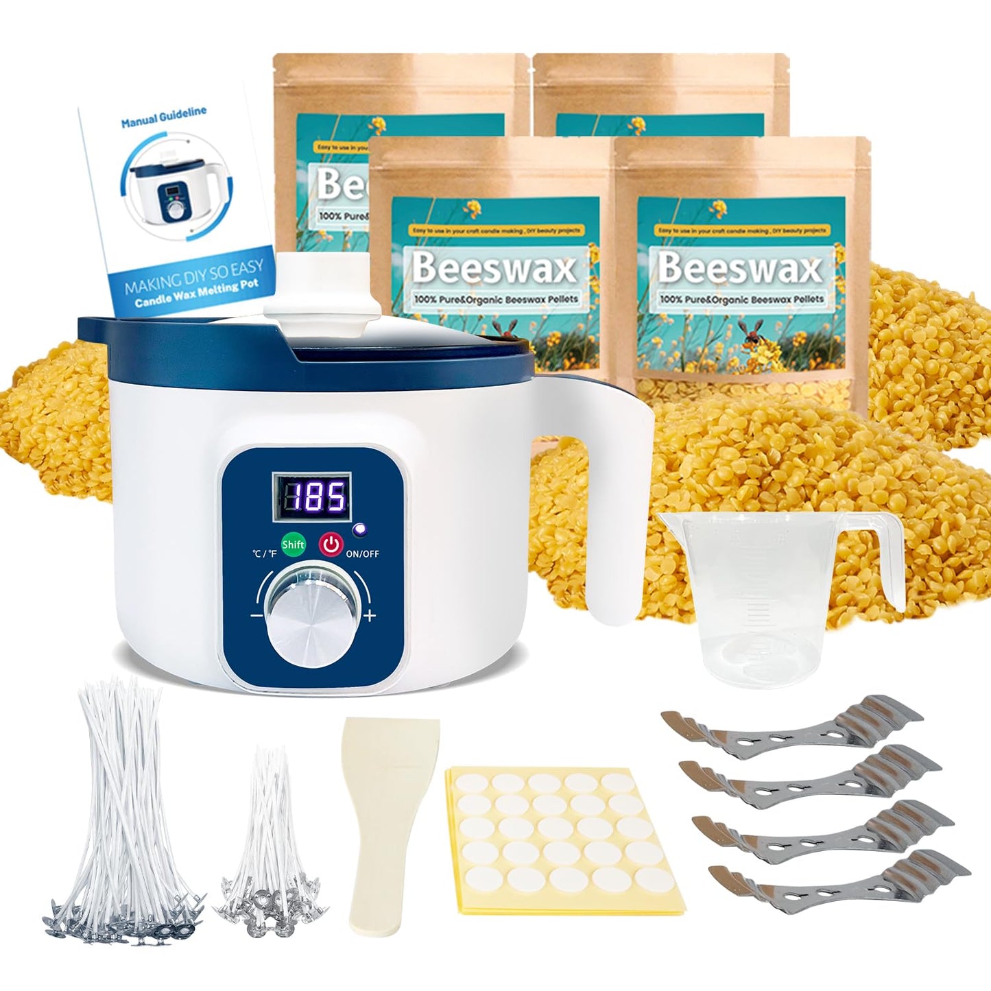 Handnatur Beeswax Candle Making Kit for Adult, 4lb Wax for Candle Making, Including Organic Beeswax with Digital Wax Melter, Cotton Wick, Wick Stickers