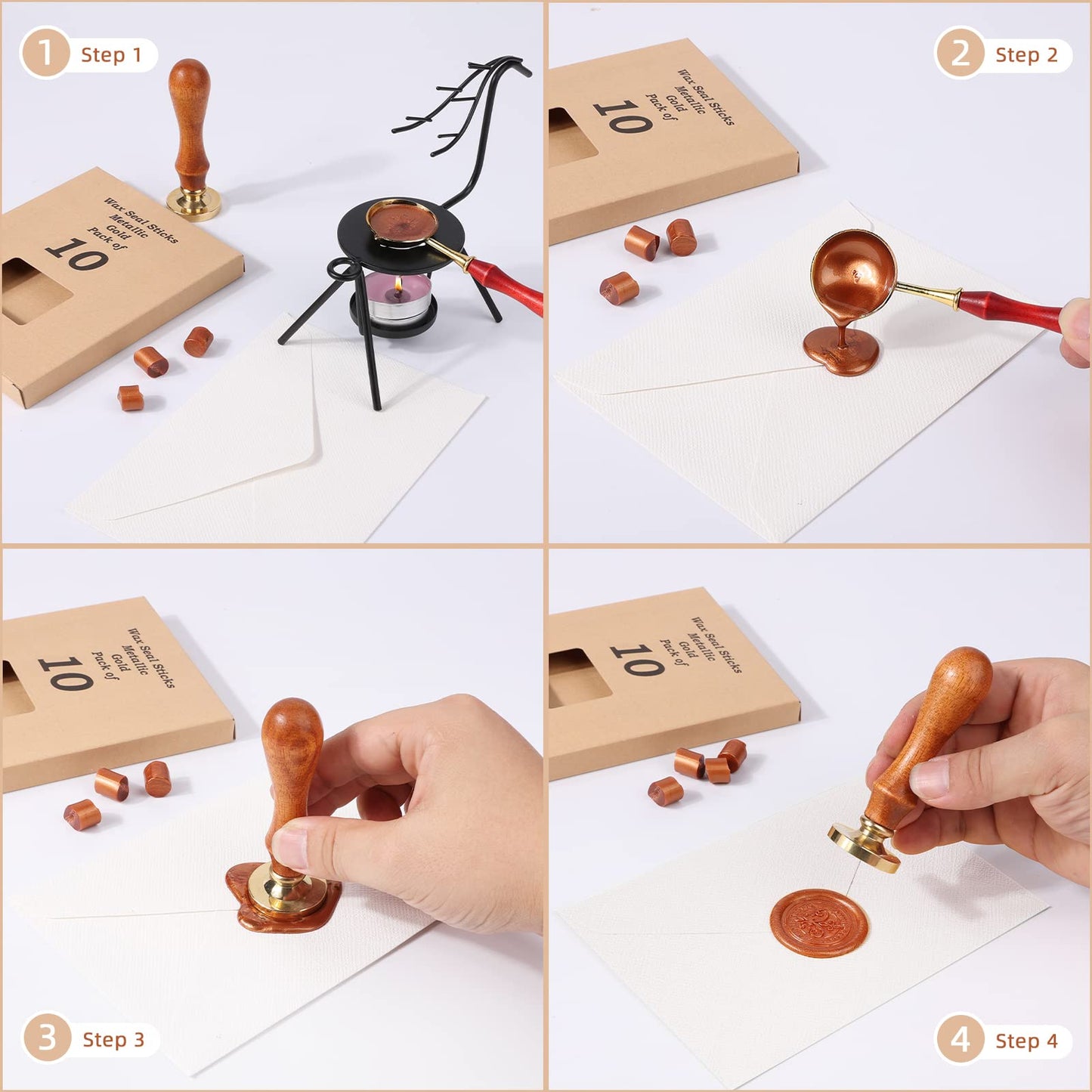 SHOWIN Gun Glue Sealing Wax Sticks for Wax Seal Stamp - Metallic Antique Gold, Great for Wedding Invitations, Cards Envelopes, Snail Mails, Wine Packages, Christmas Gift Ideas, Pack of 10