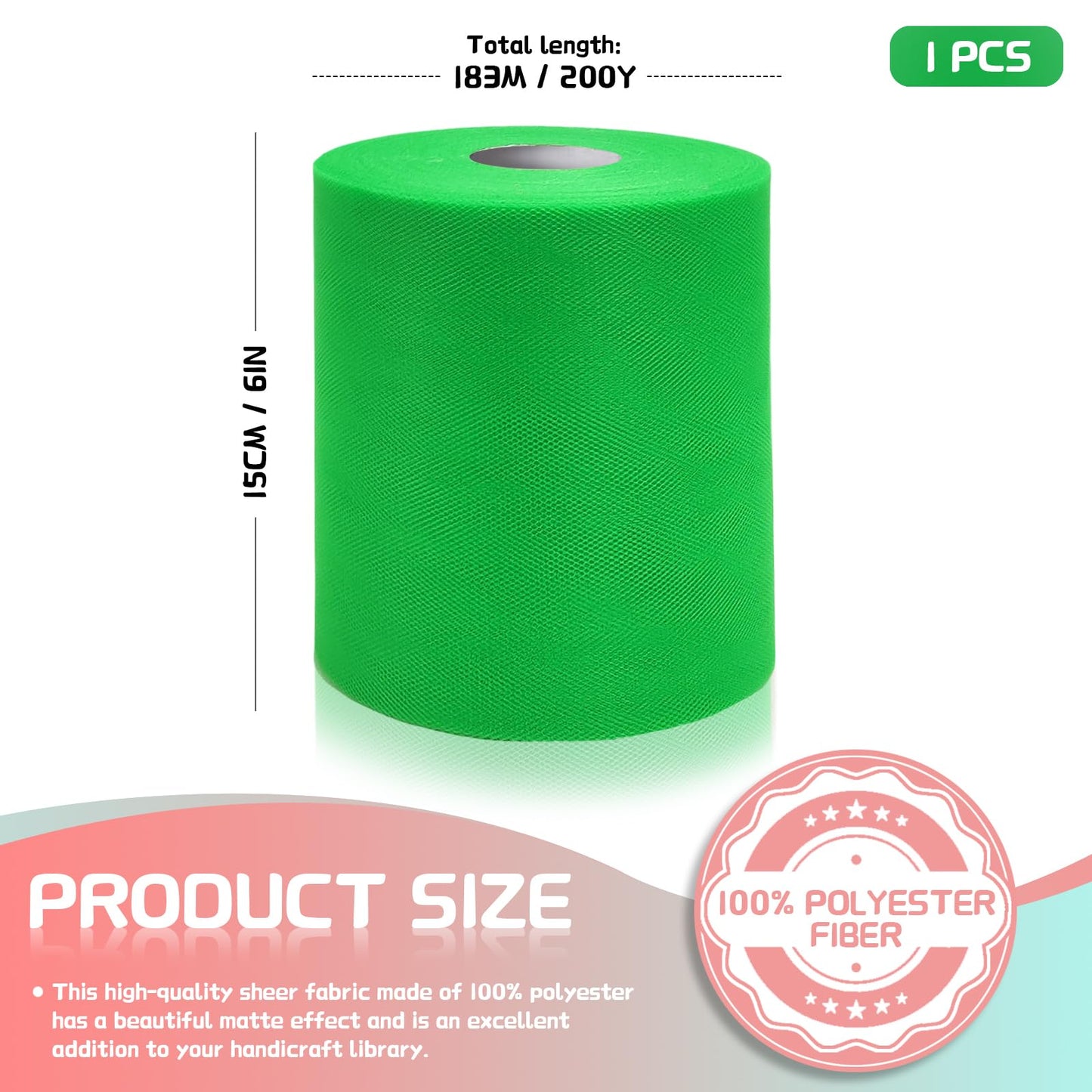 6" x 200 Yards Emerald Green Tulle Fabric Rolls, Green Spool Tulle Ribbon for DIY Tutu Skirt Gift Wrapping Bow Wedding Decoration Baby Shower Birthday Party Backdrop Craft Supplies