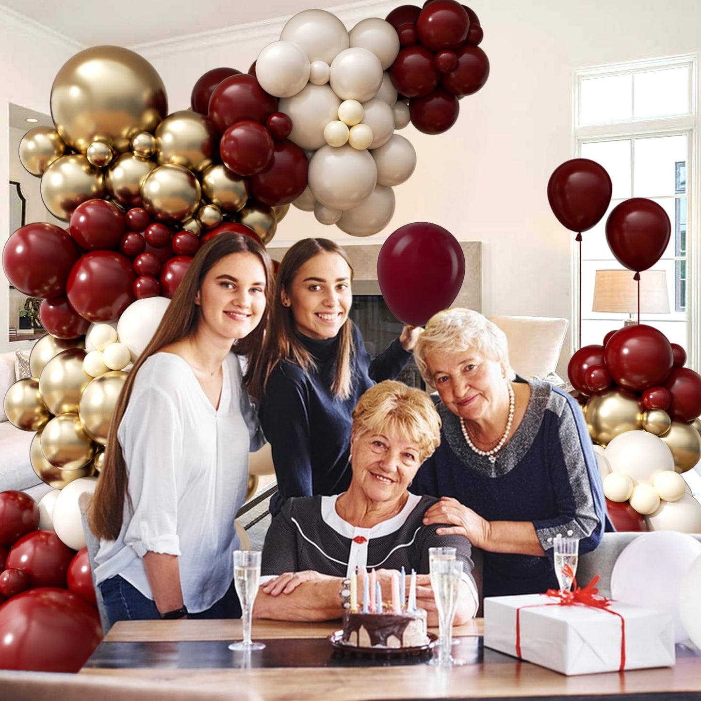 Burgundy Balloon Garland Arch Kit with Burgundy Maroon Sand White Metallic Gold Nude Balloons for Maroon and Gold Graduation Bridal Shower Party Birthday Decorations