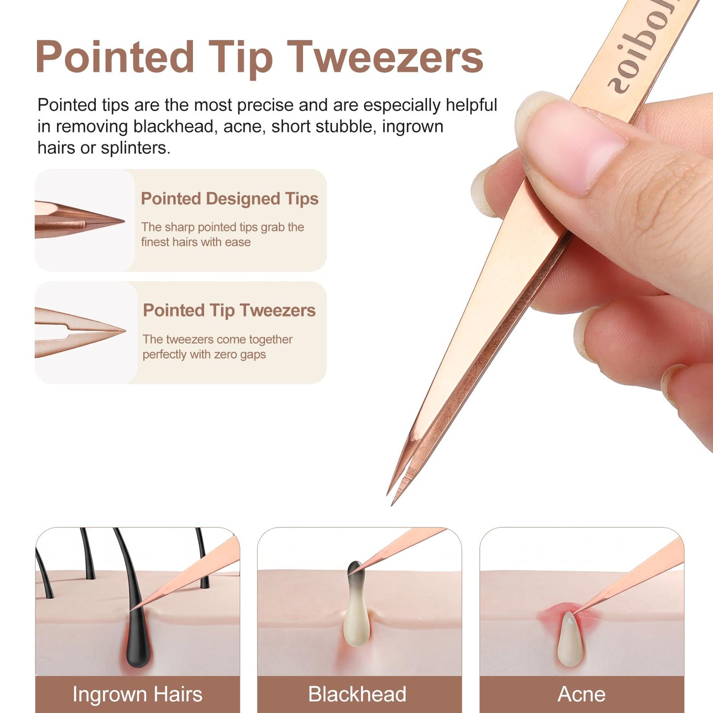 Velodios 2-Pack Precision Tweezers for Eyebrows, Facial Hair, Ingrown Hair Removal, Professional Stainless Steel Eyebrow Tweezers for Women and Men, Tweezer Set with PU Travel Case