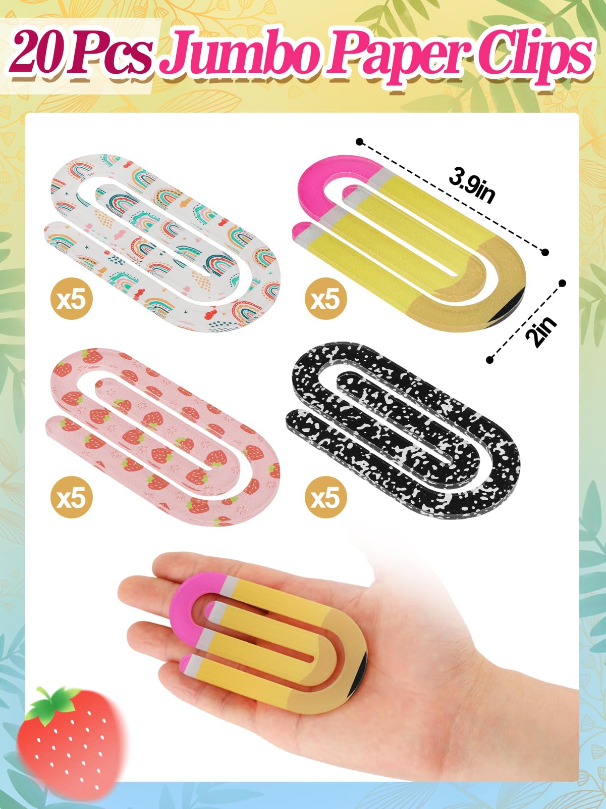 3.9in Cute Jumbo Paper Clips Teacher Appreciation Gifts - 20Pcs Acrylic Large Paperclips Teacher Gifts Bulk for Office Paperwork Classroom Bookmark Back to School Supplies