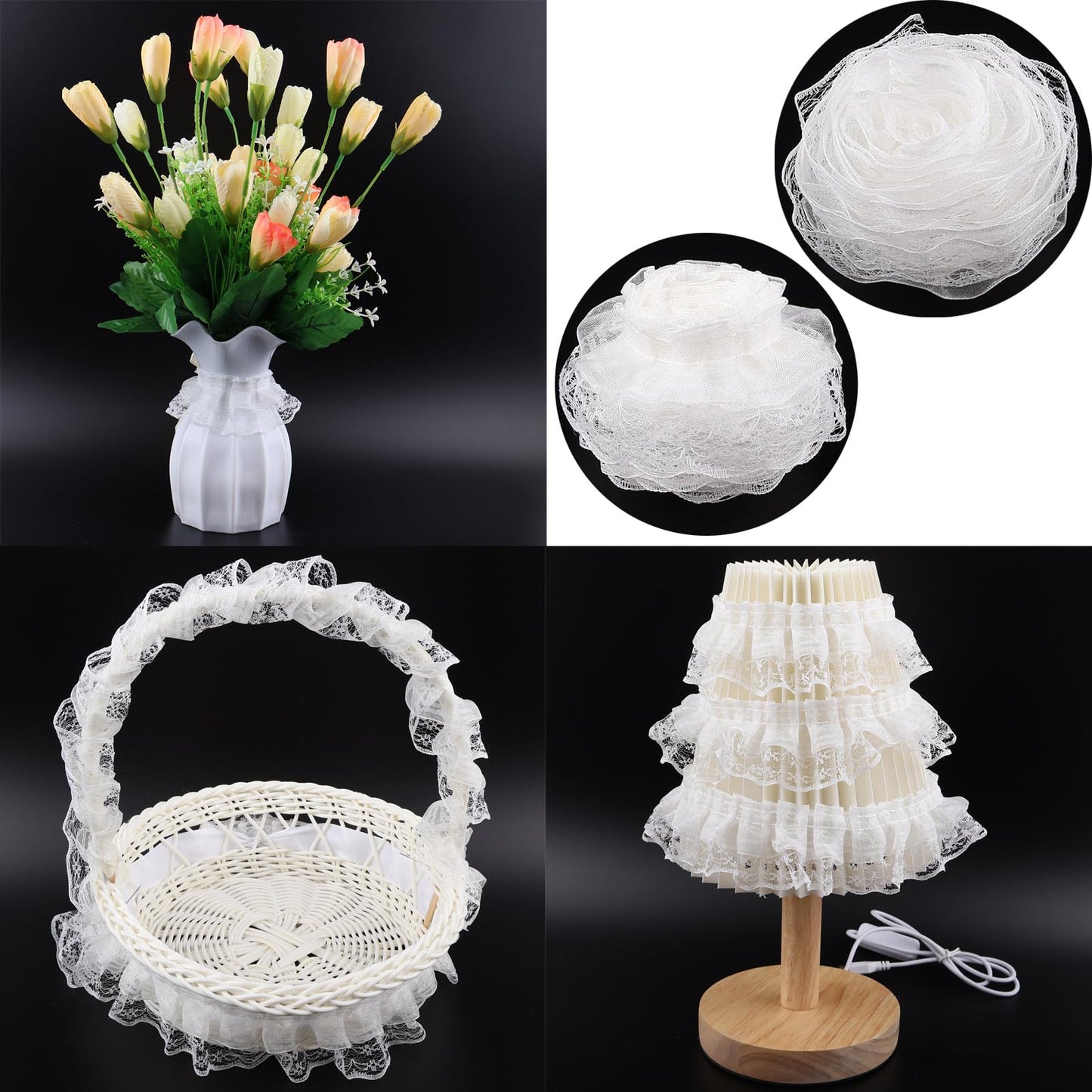 KEJNYT White Lace Ruffle Trim for Crafts 10 Yard 45mm 1.8" Width 2-Layer Organza Nylon Pleated Edge lace Ribbon Fabric for DIY Sewing Crafts Wedding Applique Clothing Decor (10 Yard/White)