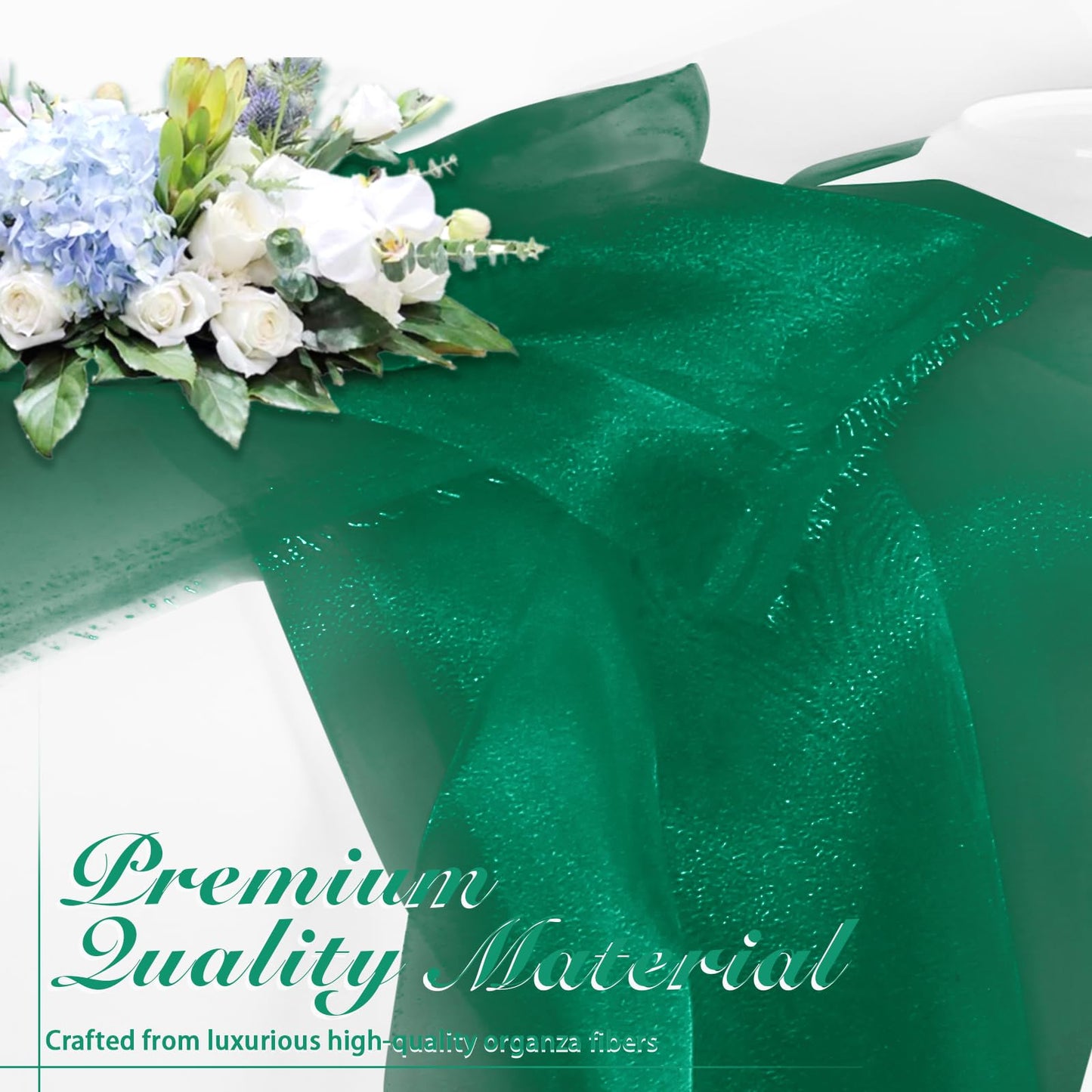Manyshofu Green Organza Fabric by The Yard - 60 Inch Wide, 10 Yard Soft Sheer Fabric Silky Organza Tulle Fabrics Chiffon Fabrics for DIY Wedding Dress Bridal Decorations Fashion Craft