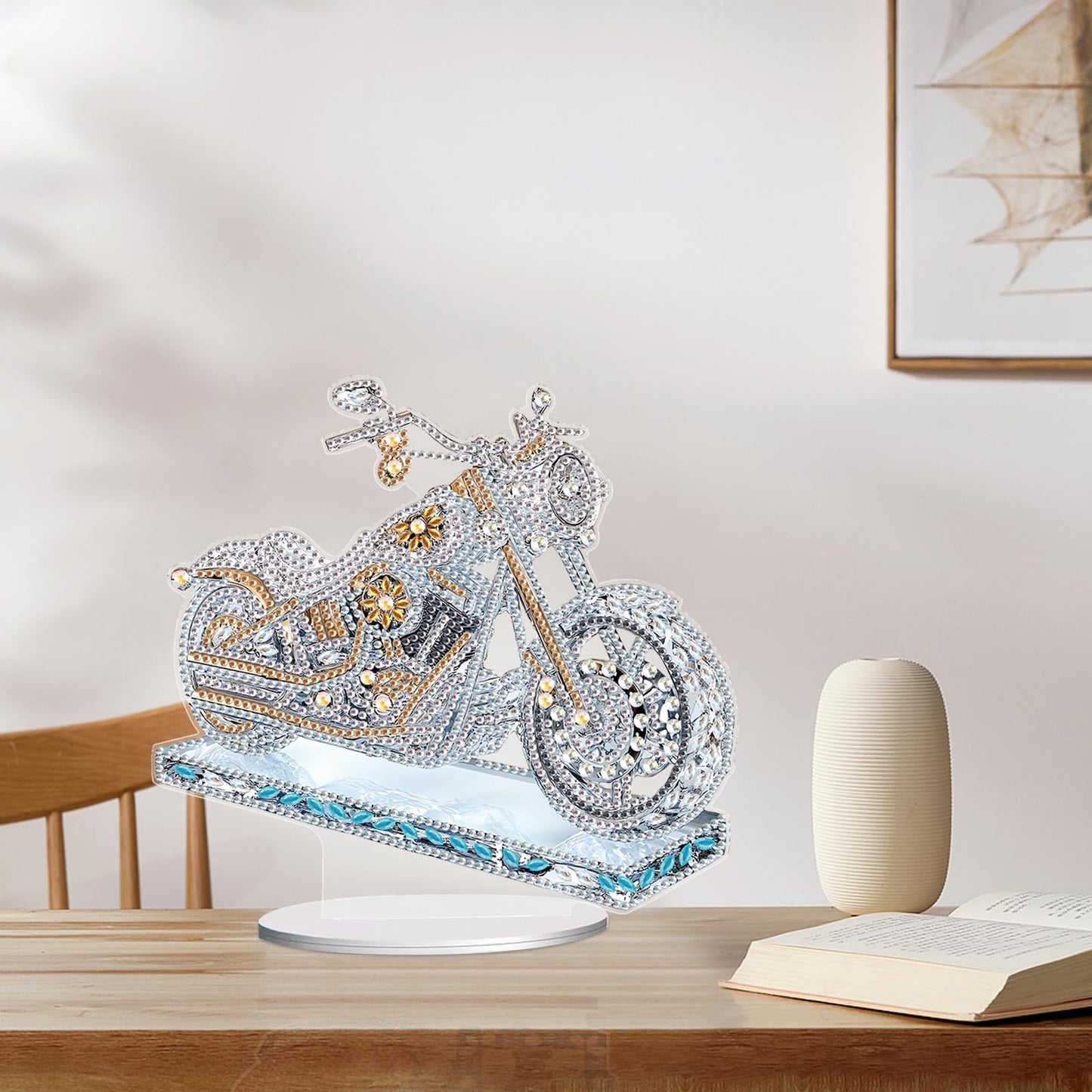 JISHSHAY Diamond Art Desk Ornaments Diamond Painting Desktop Decoration Gem Art Table Top Decorations Gem Painting Table Ornaments Mosaic Kits for Adults Desk Top Kits with Special Shape Motorbike