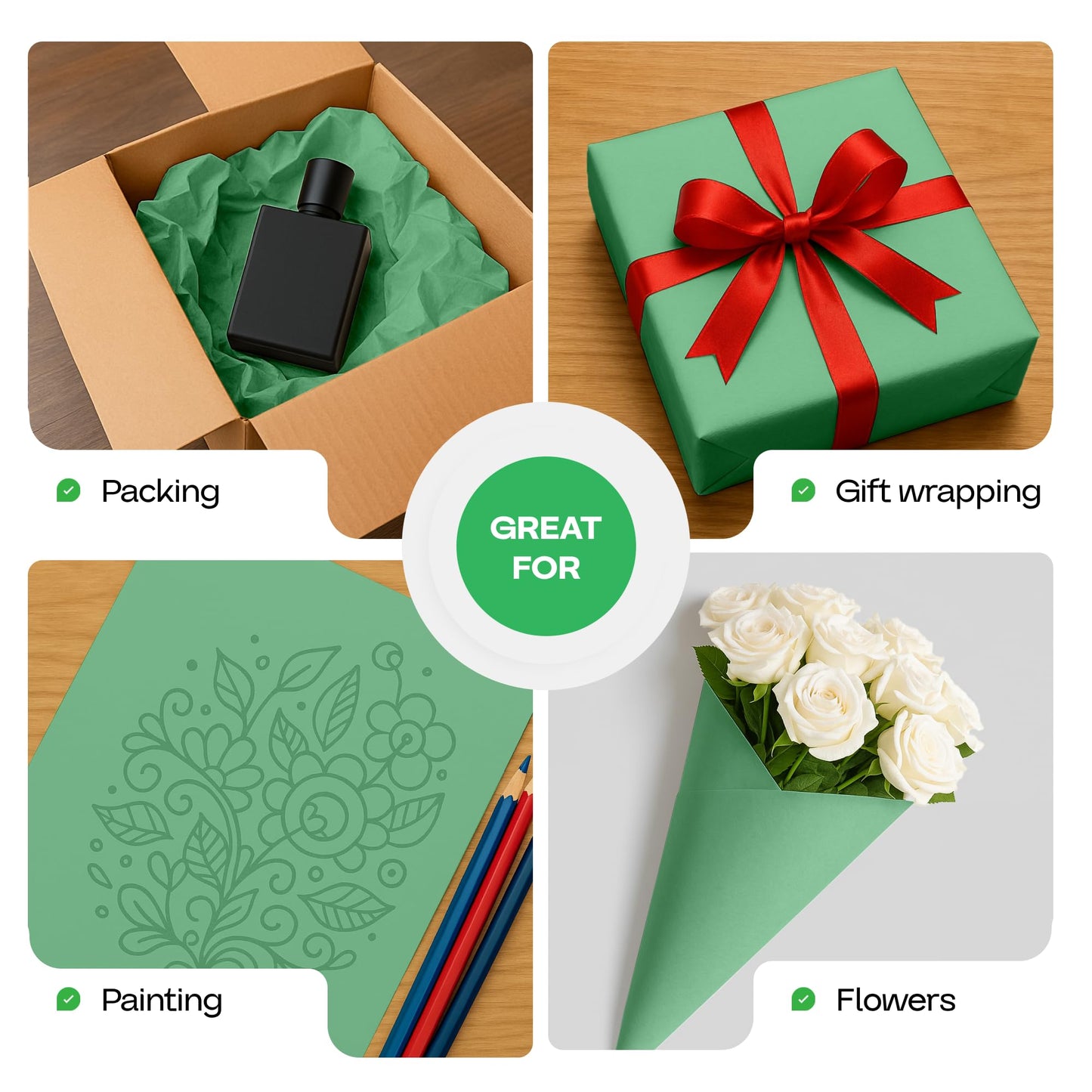 Christmas Green Kraft Paper Roll 12" x 1200" (100 ft) with Cutter - USA-Made Wrapping Paper for Packing, Moving, Shipping & Crafts/Arts - 100% Recyclable Natural Craft Material by IDL Packaging