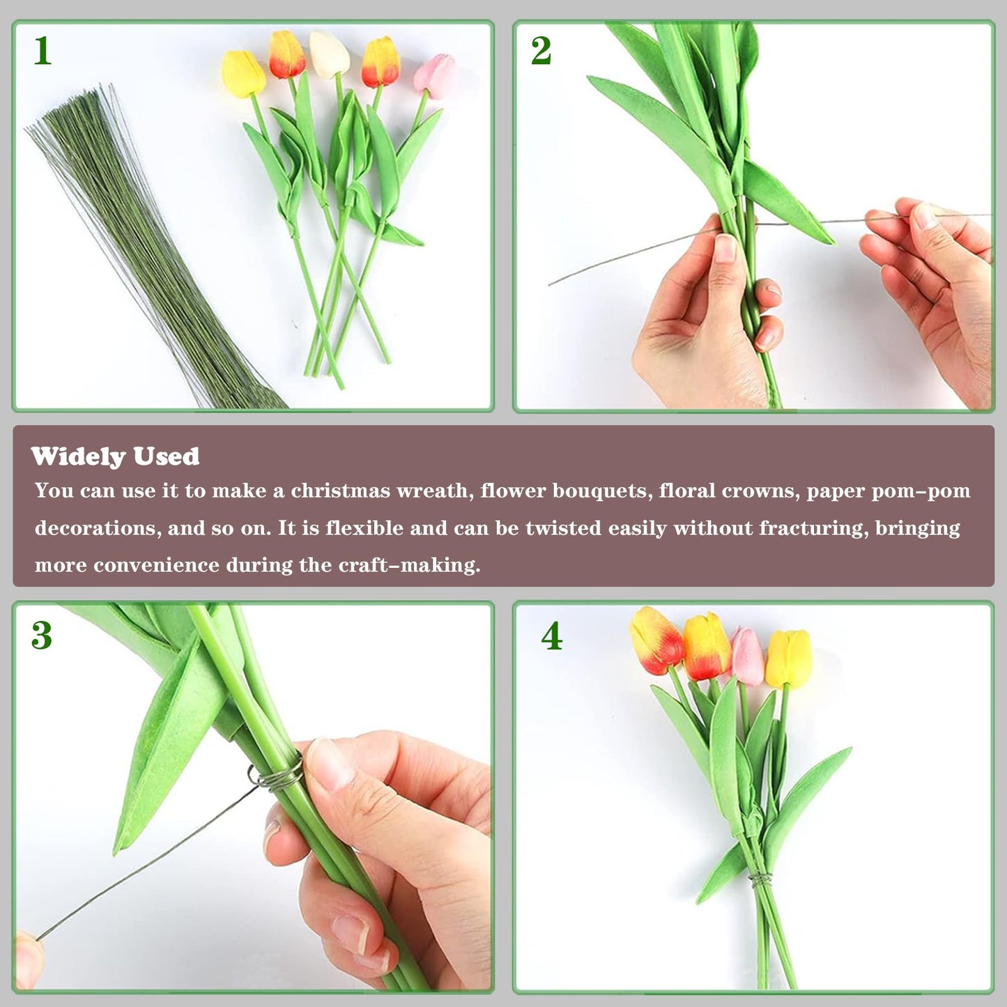 Woohome 400 Pcs Floral Wire with Wire Cutter 26 Gauge Crafts Wire Florist Flower Wire Stems Brown Floral Wire for Making Flower Arrangement Supplies Wedding Bouquet DIY