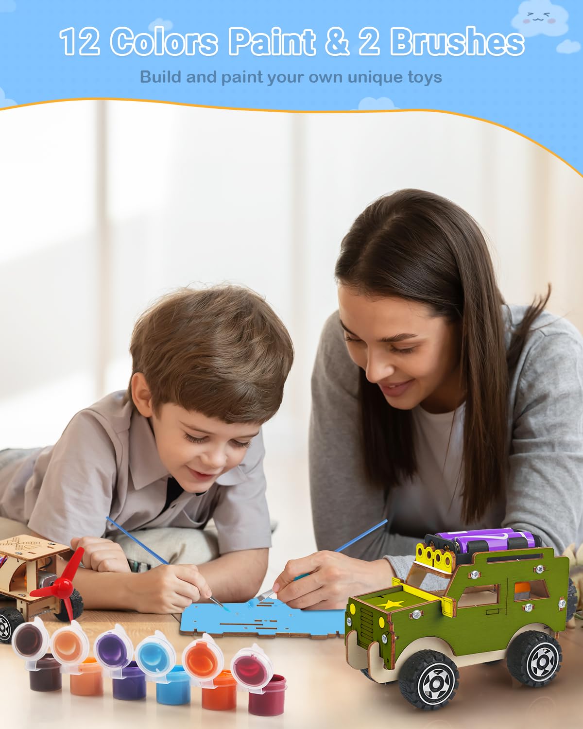 Poraxy STEM Kits for Kids Age 8-10, 5 Set STEM Toys for Boys Age 8-12, Wooden 3D Puzzles Model Car Kits, Science Kit Crafts Building Project, Birthday Gifts for 6 7 8 9 10 11 12 13 Year Old Boys Girls