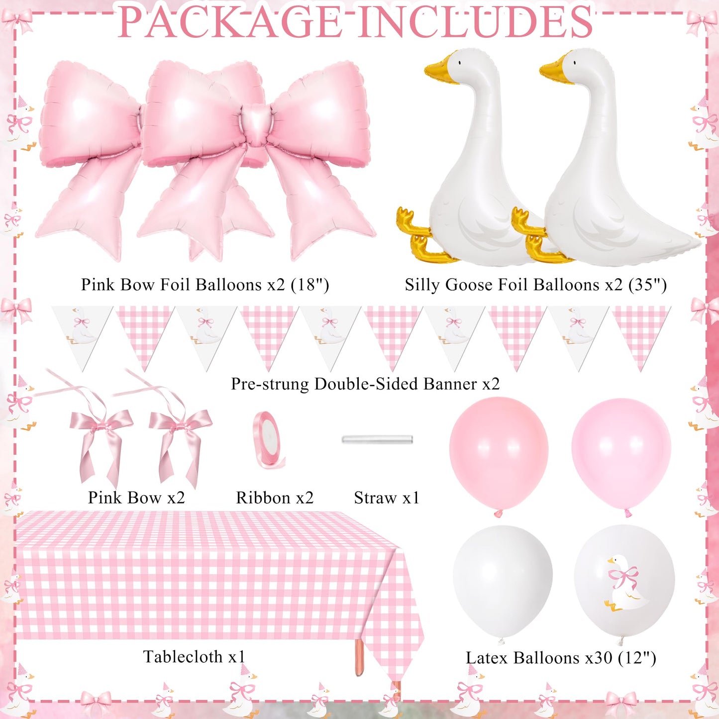 Kriyokiaa One Silly Goose Birthday Decor Girl 39PCS Silly Goose Baby Shower Decorations with Goose Bow Foil Balloons and Geese Banner for Girl Pink Baby Shower 1st Birthday Party Decorations