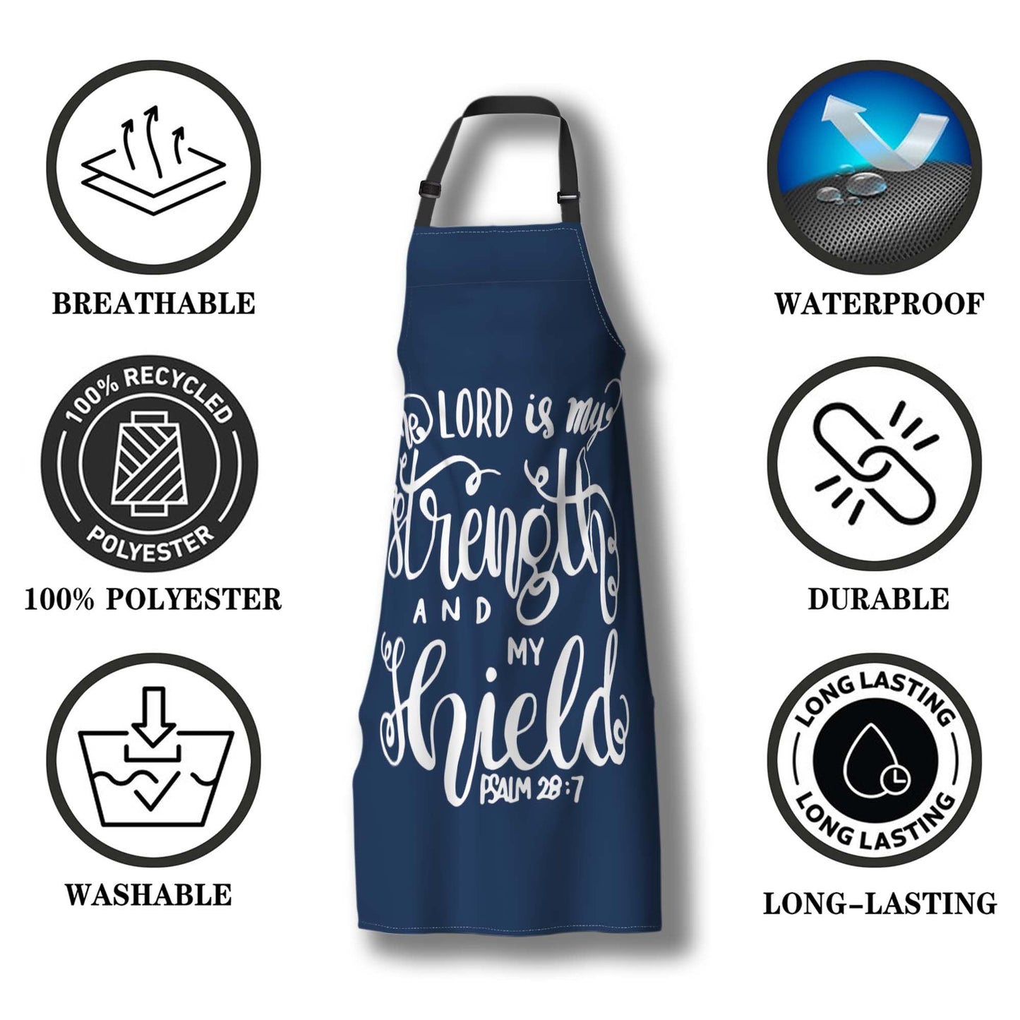 Olikked Baking Apron for Men the Lord Is My Strength and My Shield Bible Verse Modern Cute Aprons for Men for Kitchen Cooking Restaurant BBQ Painting Crafting 27” (W) x 31” (H), Waterproof Aprons