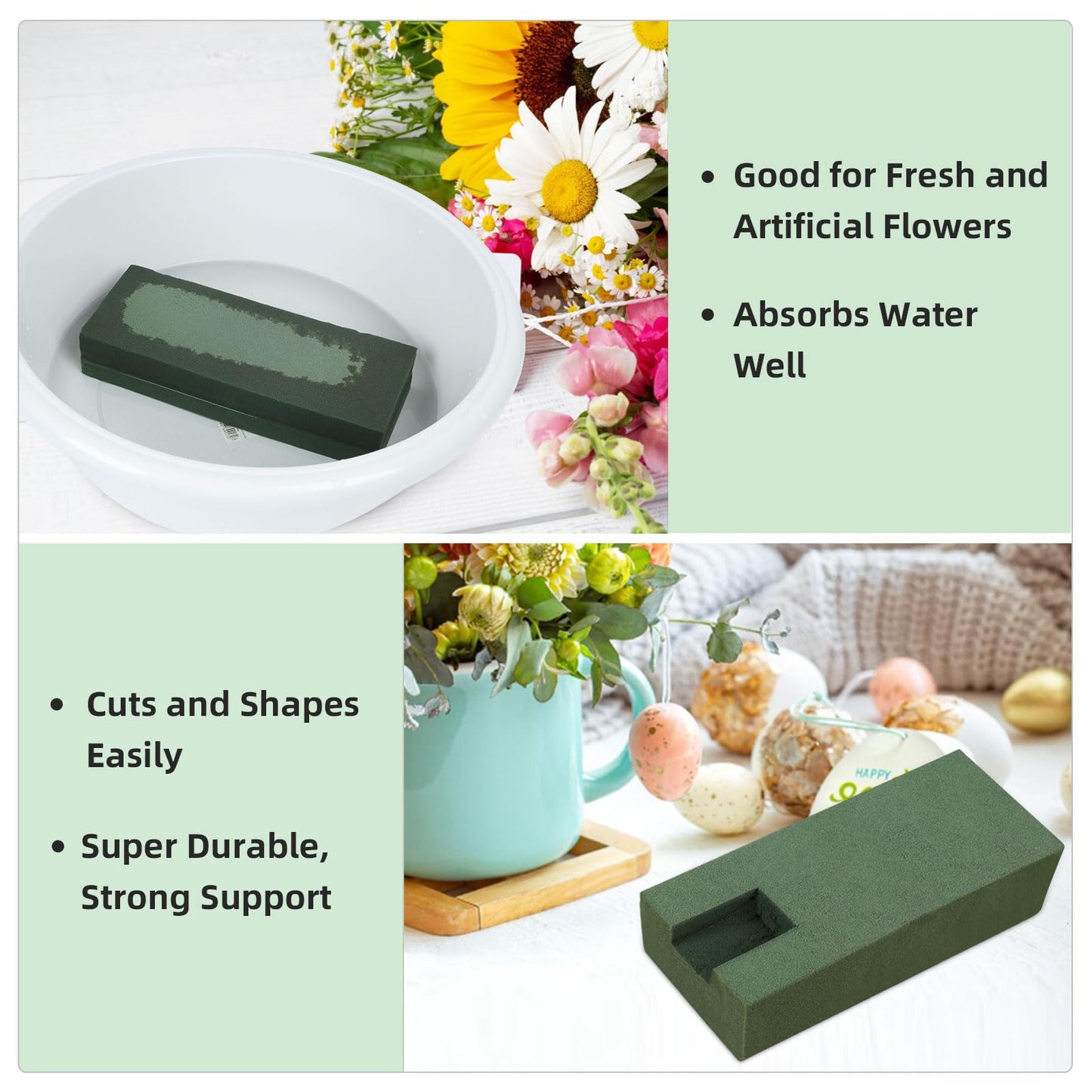 Gardace 6 Pack Floral Foam Blocks Each (8.7"L x 3.5"W x 2"H), Green Wet and Dry Flower Foam for Fresh and Artificial Flower Arrangement, Plant Foam is Suitable for Wedding, Festival Decoration