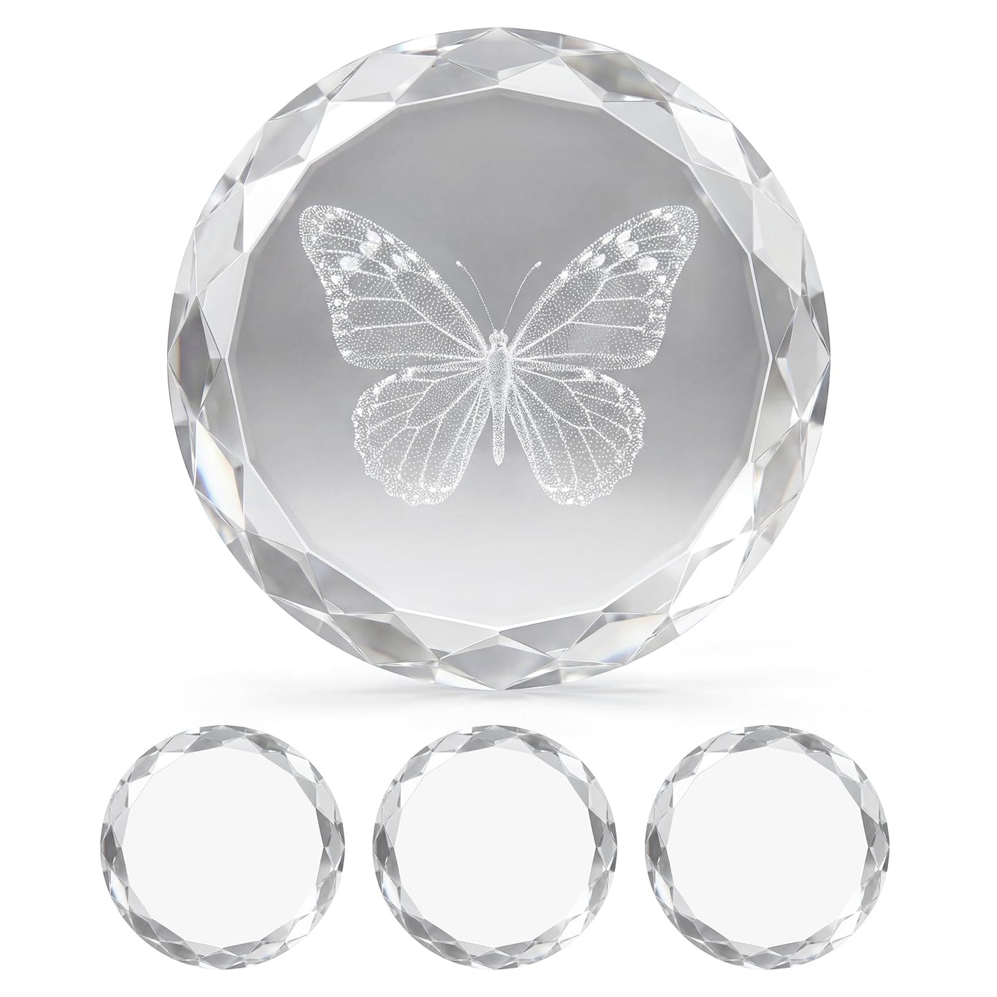 Cloudray Round Crystal Blank Blocks for 2D & 3D Lazer Engraving Machines, Glass Blocks Set of 4, Crystal Stand, Clear Crystal Ornaments for 3D Crystal Photo & Custom Gifts, 4 Packs