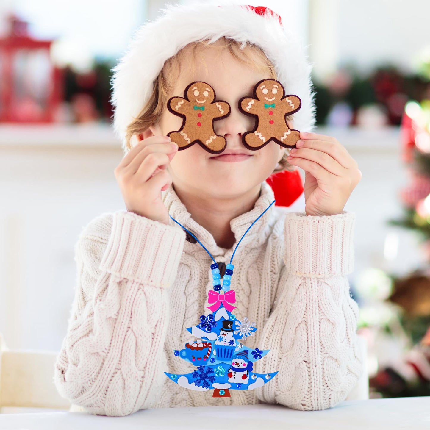 Winlyn 24 Sets Winter Decorations DIY Christmas Tree Ornaments 3D Pine Tree Necklaces Holiday Craft Kits Blank Foam Tree with Festive Foam Stickers for Kids Home Classroom Activities Party Favors