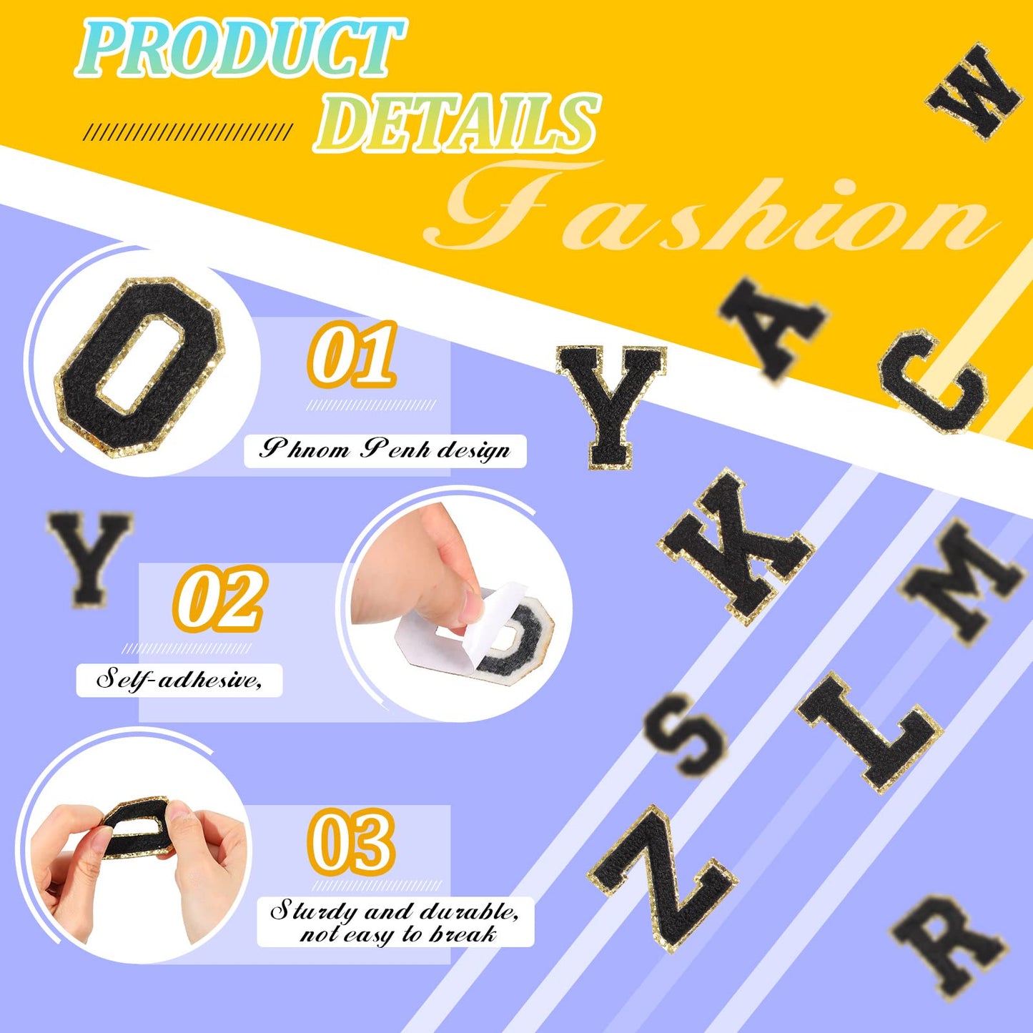 WILLBOND 52 Pcs Chenille Letter Patches A-Z, Self Adhesive Alphabet Patches for Clothes, Bags, Hats DIY, Name Craft & Personalized Best Mom Groovy Wedding Gifts(Black,2.2 Inch)