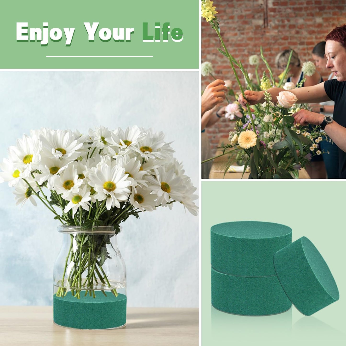 Large Floral Foam Round 6'' SUPKING Flower Foam 4Pcs Florist Foam Blocks Wet Dry Green Foam for Artificial and Fresh Flower Arrangement