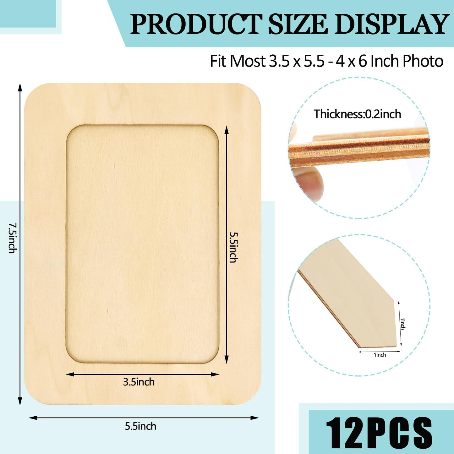 RYKOMO 12 Pieces DIY Wooden Picture Frames, Unfinished Solid Wood Photo Picture Frames for 4 x 6 in Photos, Standing Wooden Picture Frame for Valentine's Day Gift, Father's Day, Mother's Day DIY Crafts