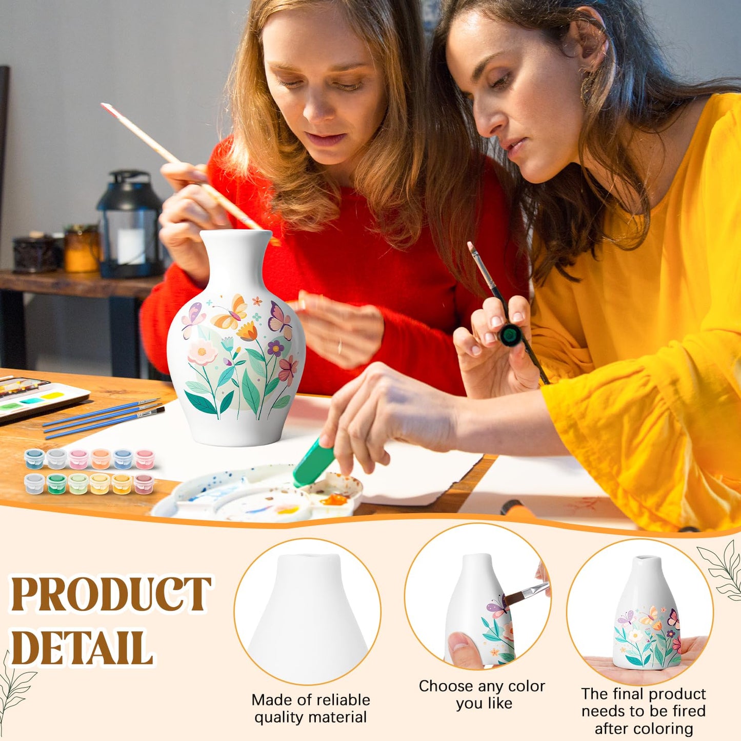 Fuyoooo 6 Sets Father's Day Paint Your Own Vases Ceramic Vase to Paint Unpainted White Vases Ceramic Painting Kit for Adult with Brush Underglaze Paints Palettes for Porcelain Vase Decorating Kit DIY