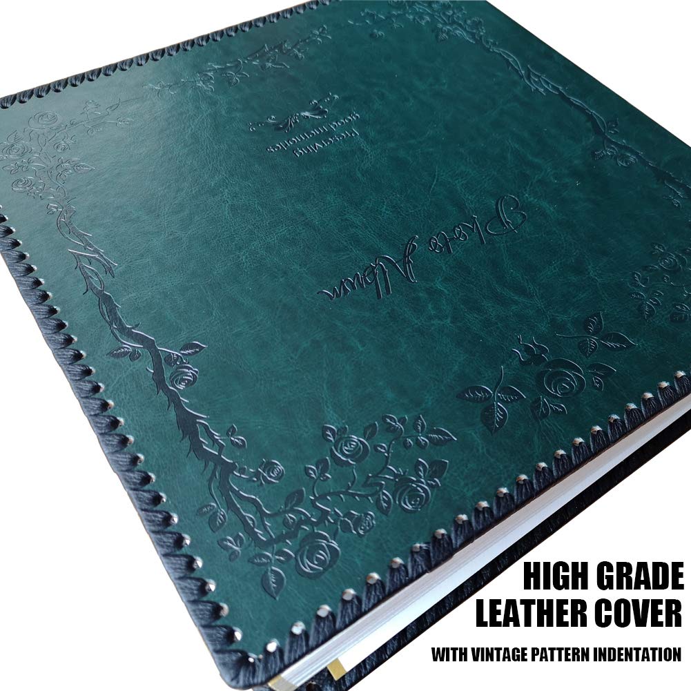 Totocan Photo Album Self Adhesive Pages, Large Magnetic Self-Stick Picture Album with Leather Vintage Inspired Cover, DIY Albums Holds 3X5, 4X6, 5X7, 6X8, 8X10 10X12 Photos (Darkgreen 40 Pages)