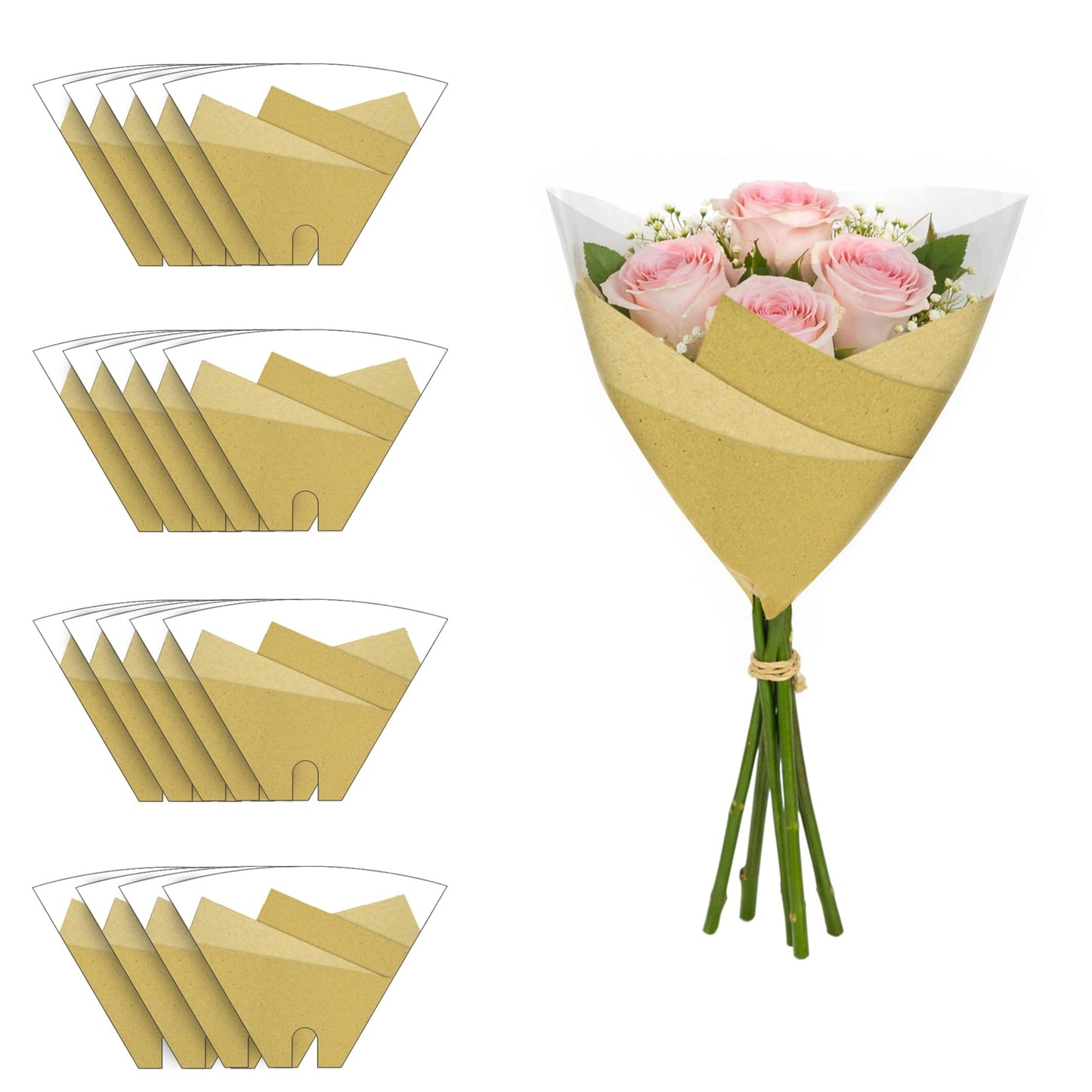 the florist Supply Farm Girl Sleeves 20 Pack 8.8 x 12 x 3 Inch Waterproof Flower Bouquet Wrapping Sleeves, Flower Bouquet Bags, Plastic Floral Sleeves, Gift-Ready for Wedding, Birthday, Brown