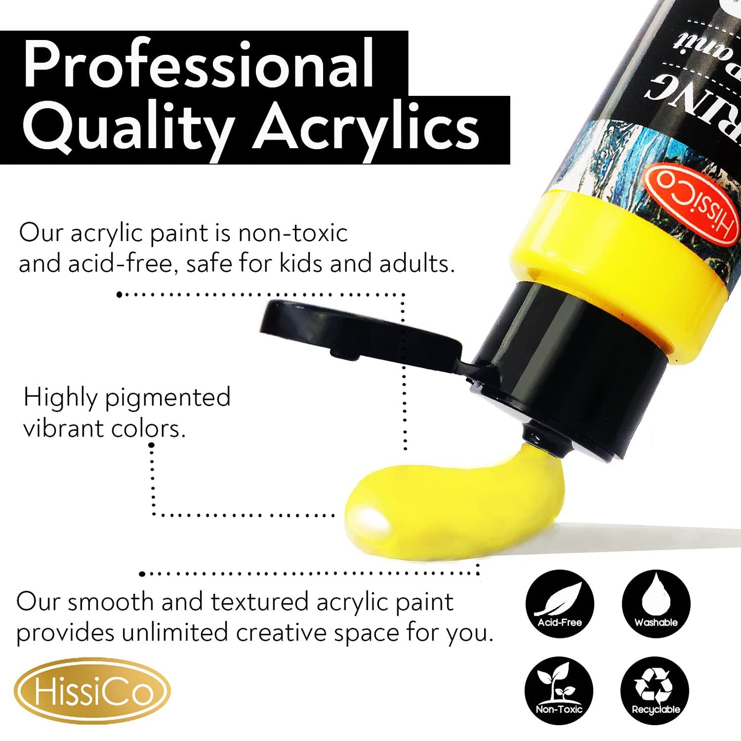 55PCS Acrylic Paint Set of 36 Colors 2fl oz 60ml Bottles 12 Brushes,Non Toxic 36 Colors Acrylic Paint No Fading Rich Pigment for Kids Adults Artists Canvas Crafts Wood Painting