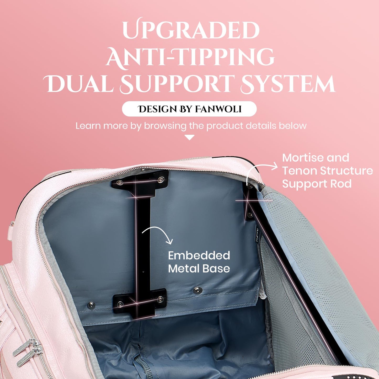 Fanwoli 23" Dance Bag with Garment Rack | Luminous Poise Collection | Waterproof Textured Shimmer | Competition Travel Duffel Luggage for Cheer, Skating, Gymnastics & Sleepover | Stardust Pink