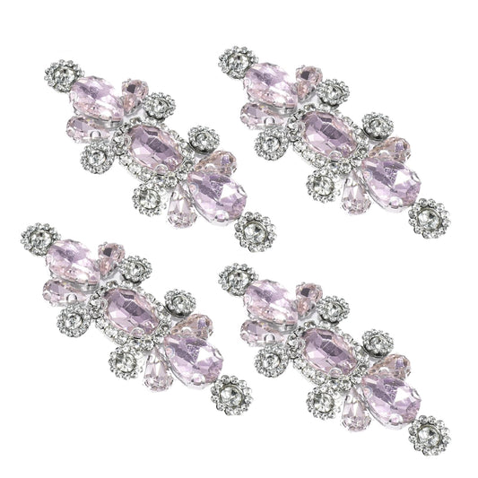 PANTOSS Rhinestone Applique Iron on Patches, Crystal Iron-On Flower Sequin Embellishments Trim for Bridal Sash, Wedding Dress DIY, and Evening Gown (4pcs, Pink)