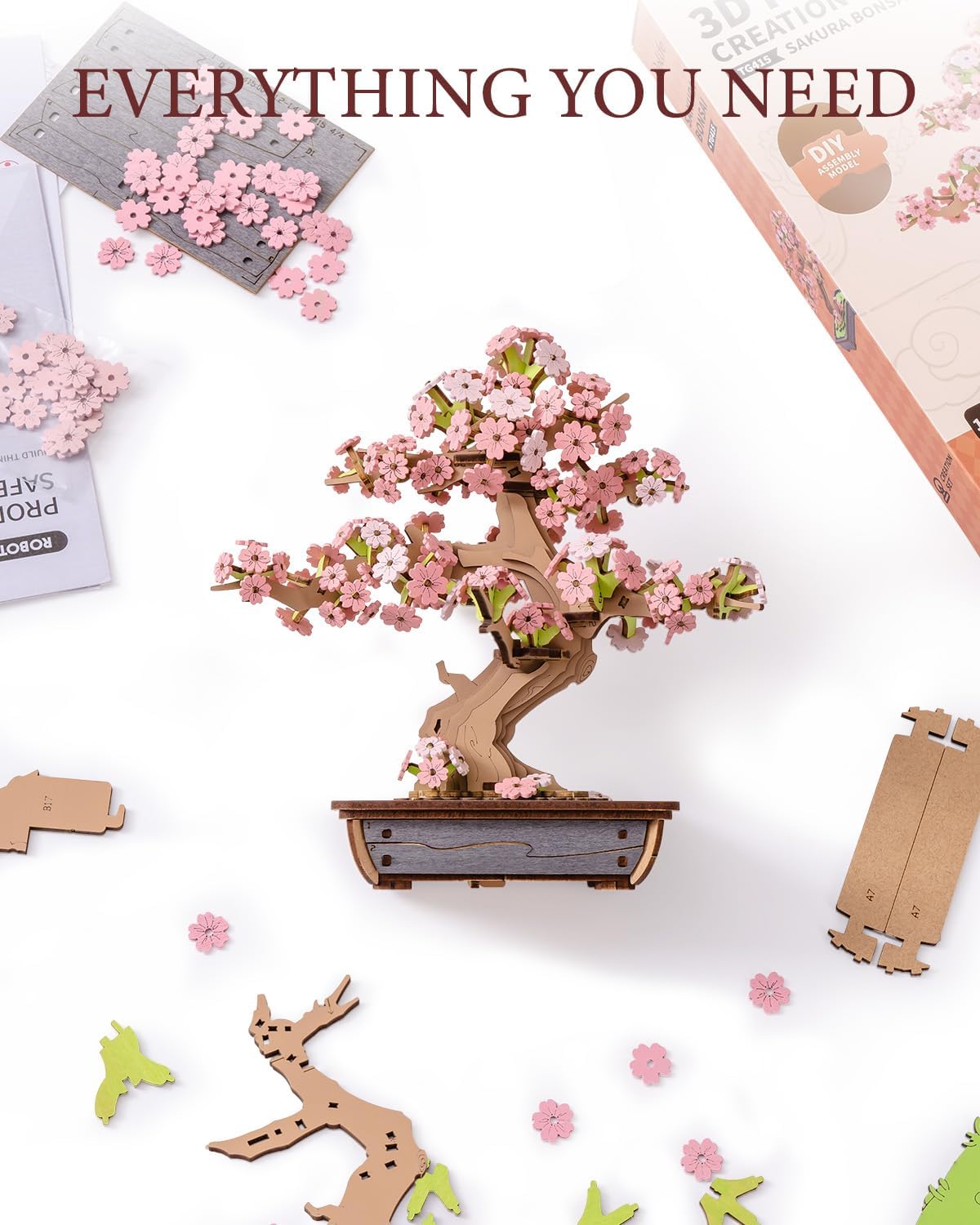 Rowood 3D Puzzles for Adults,Mother's Day DIY Wooden Flower Cherry Blossom Sakura Bonsai Tree Botanical Collection Building Set Craft Kits for Adults,Gift on Christmas Birthday