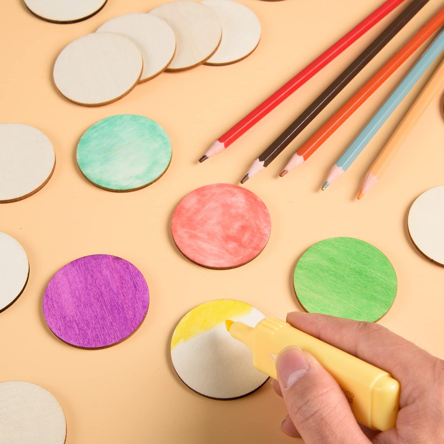 300 Pieces 2 Inch Unfinished Round Wood Slices Rounds Wooden Discs Wood Circles for Crafts Wood Blanks Round Cutouts Ornaments Slices for DIY Art Crafts Christmas Decorations