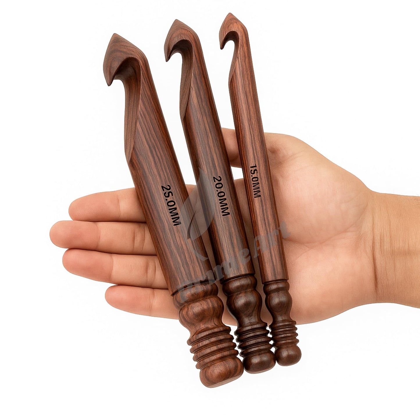 Prime Art Wooden Crochet Hooks – Handmade Rosewood Set of 3 (15mm, 20mm, 25mm) or Singles – Jumbo Natural Finish Hooks for Chunky Yarn (Rosewood, Set of 3 (15mm,20mm,25mm))