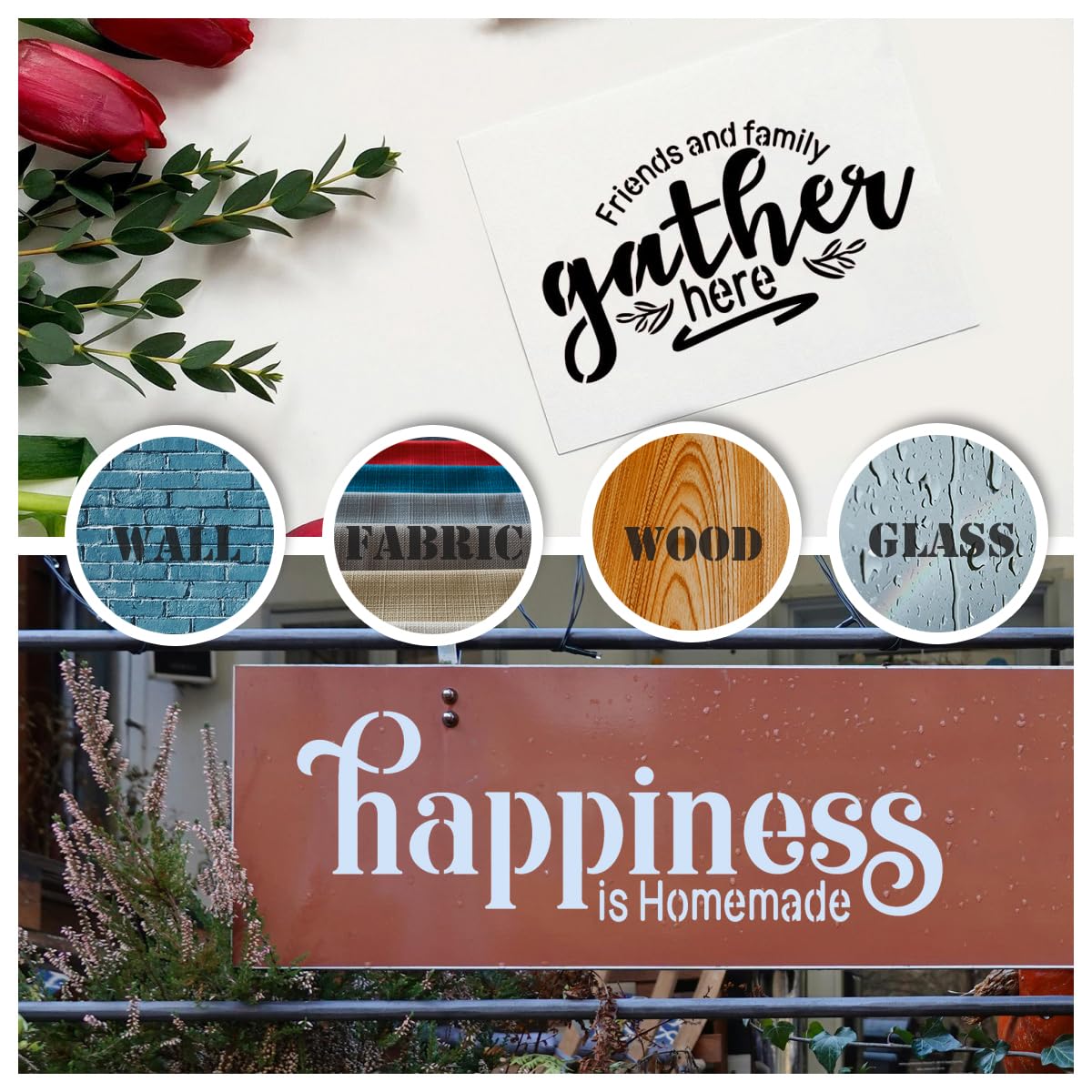 15PCS Reusable Farmhouse Word Stencils for Painting on Wood, Canvas, Fabric - Inspirational Art Craft Kit for Family, Furniture, Walls, and More - Create Welcome Signs, Shirts, and Cards