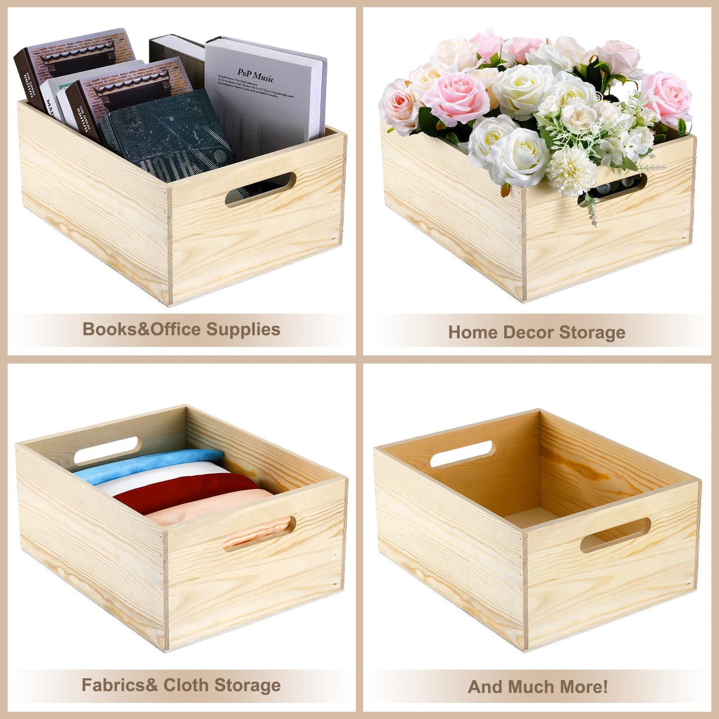 Menkxi Large Wood Crates with Hand Holes, 15 x 12 x 7 Inches Pine Wooden Box Unfinished Wood Crate for DIY Craft Arts Hobbies and Home Storage(15 x 12 x 7 Inch)