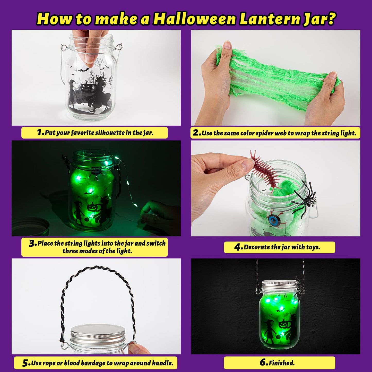 Halloween Craft for Kids,4PCS Halloween Mason Jar Kit with Accessories for Kids DIY,Halloween-Theme Art Activities Supplies Gifts for Kids Aged 4-12,Party Decoration Classroom Trick or Treat