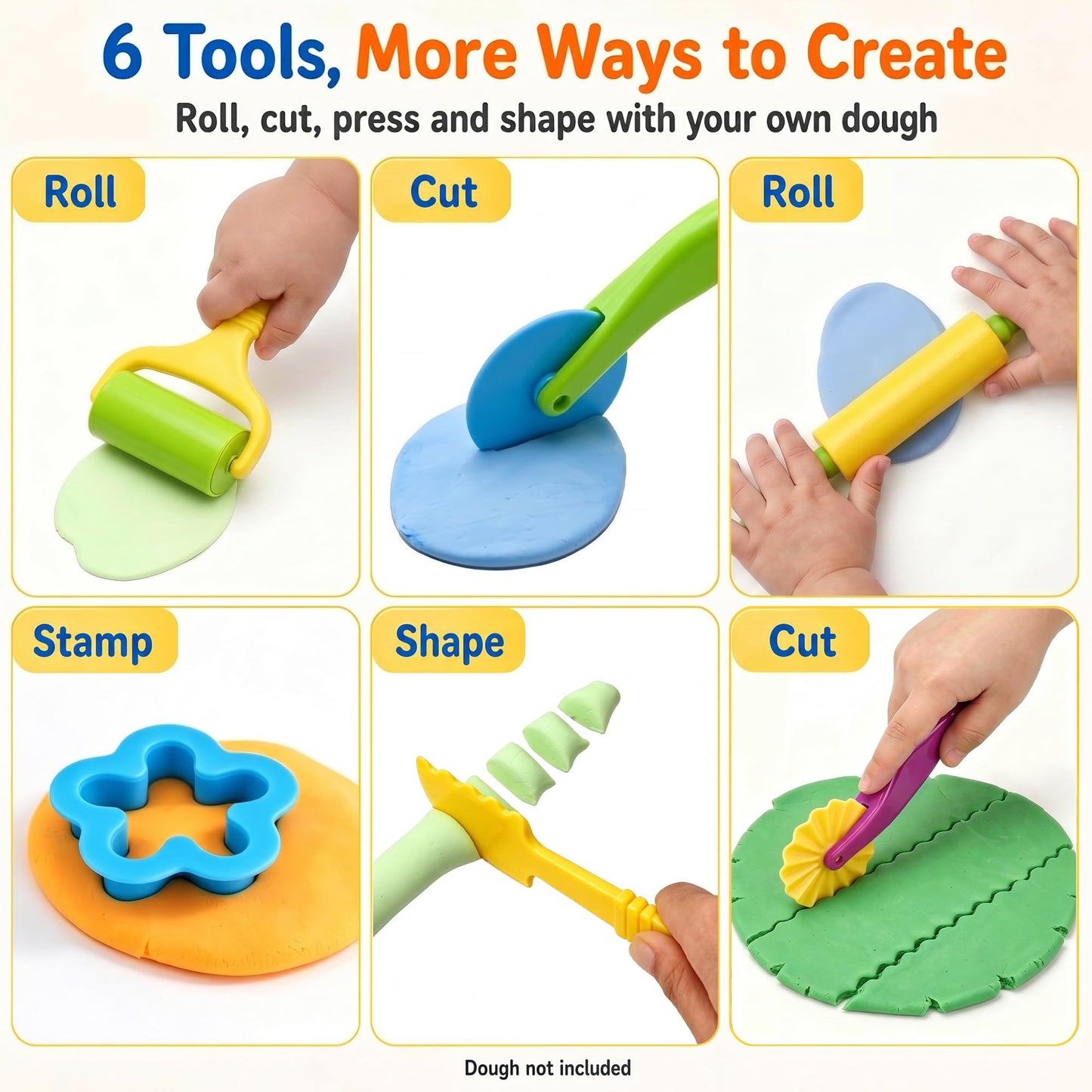 Dough Tools Set for Kids Ages 2-4, 25pc Creative Play Accessories with Molds and Cutters, Non-Toxic Modeling Clay Toys for Toddlers Sensory Activities