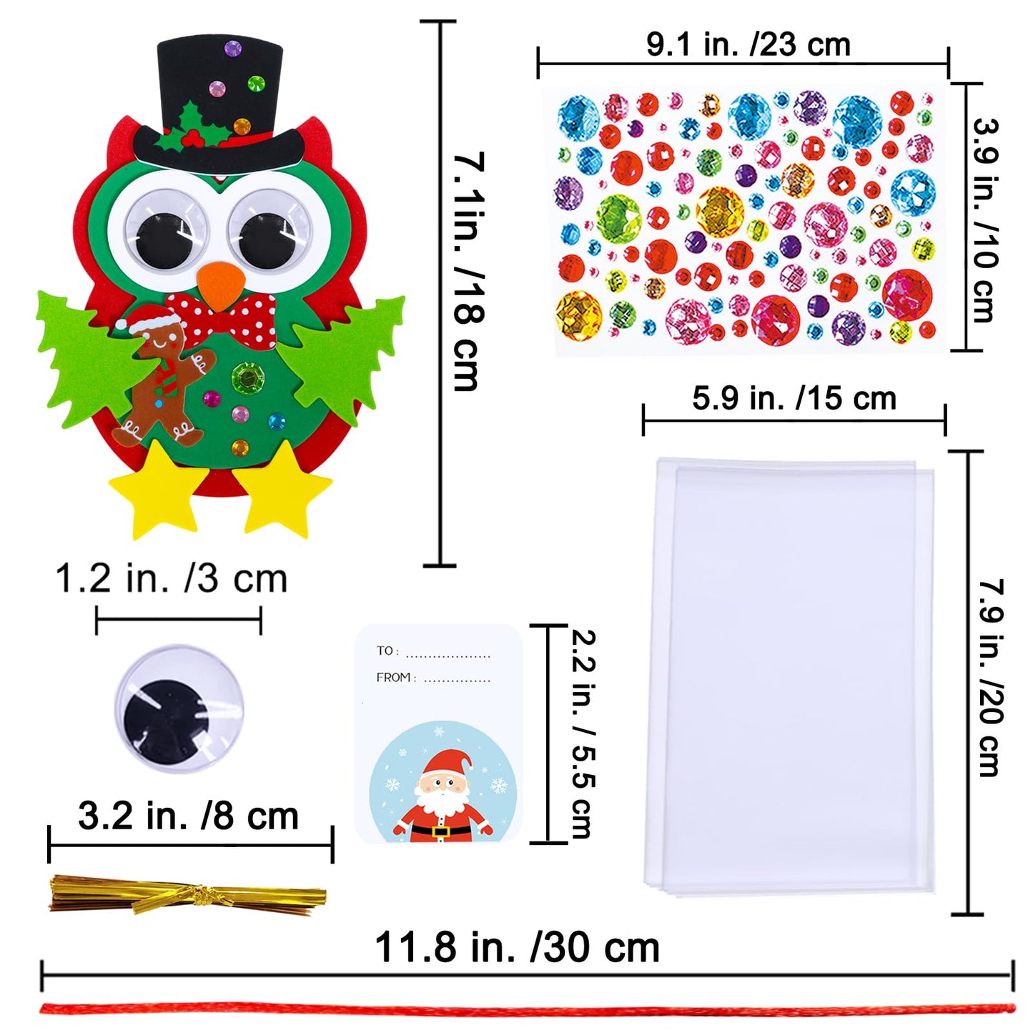 Winlyn 24 Sets Christmas Craft Kits Winter Crafts DIY Christmas Owl Ornaments Decorations Art Sets Foam Owl Christmas Tree Holiday Stickers for Kids Festival Home Classroom Activities Party Favors